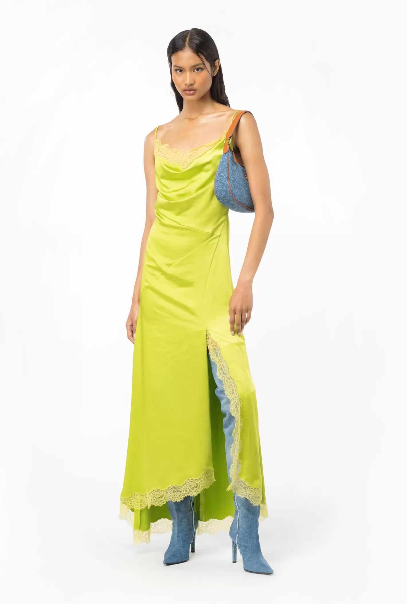 Pinko Abito elegante in raso e pizzo GIALLO  LIME Shop