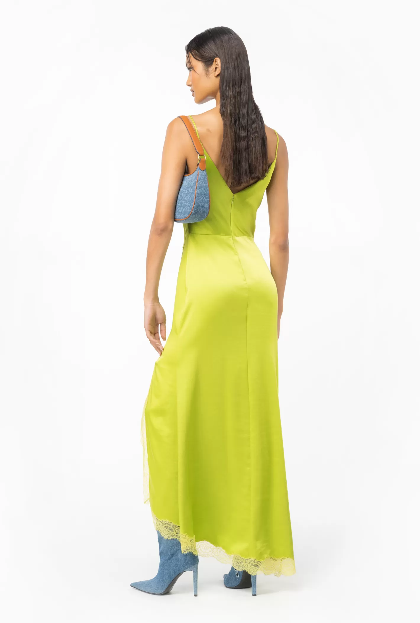 Pinko Abito elegante in raso e pizzo GIALLO  LIME Shop