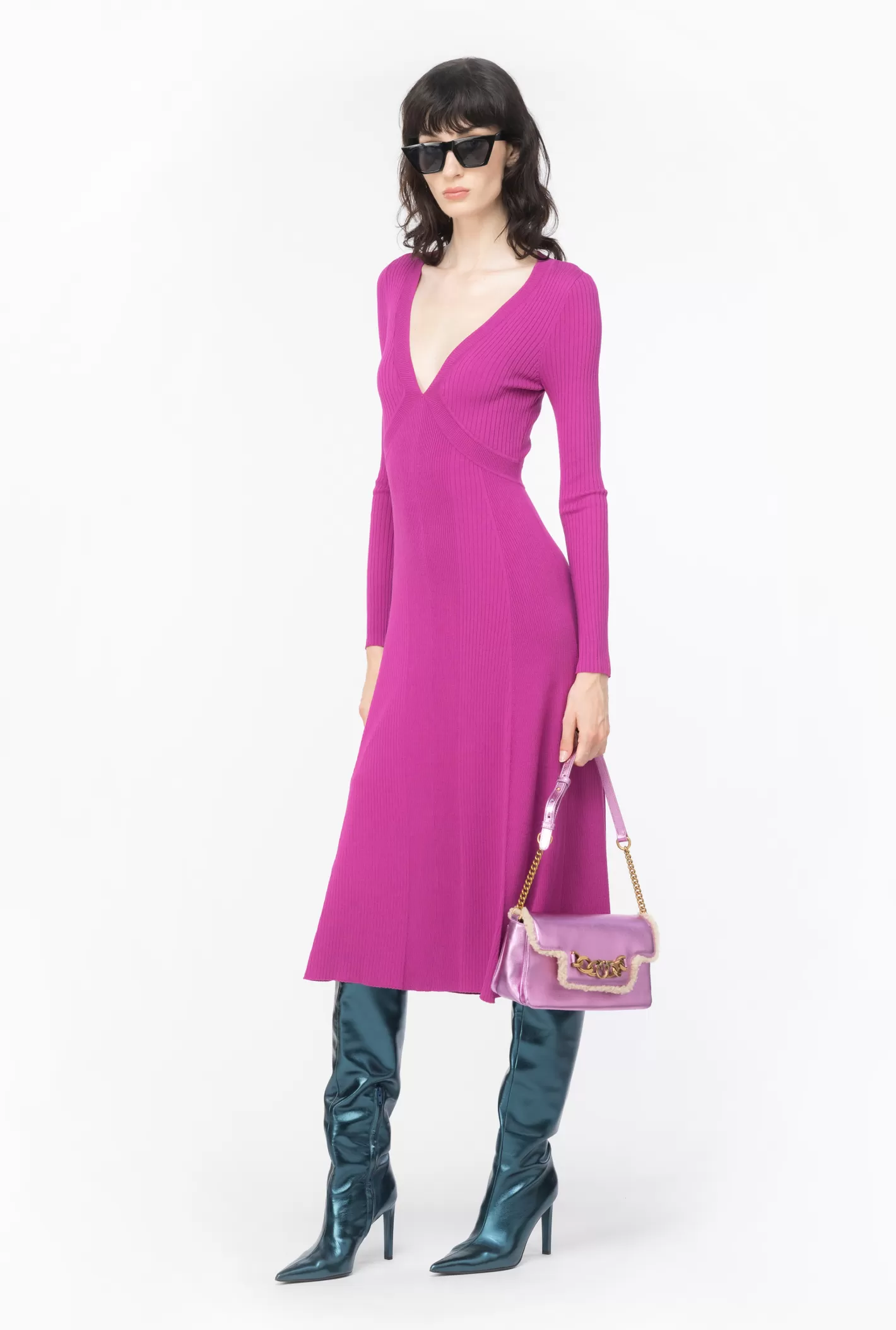 Pinko Abito midi in maglia vanisè VIOLA BUGANVILLE Sale