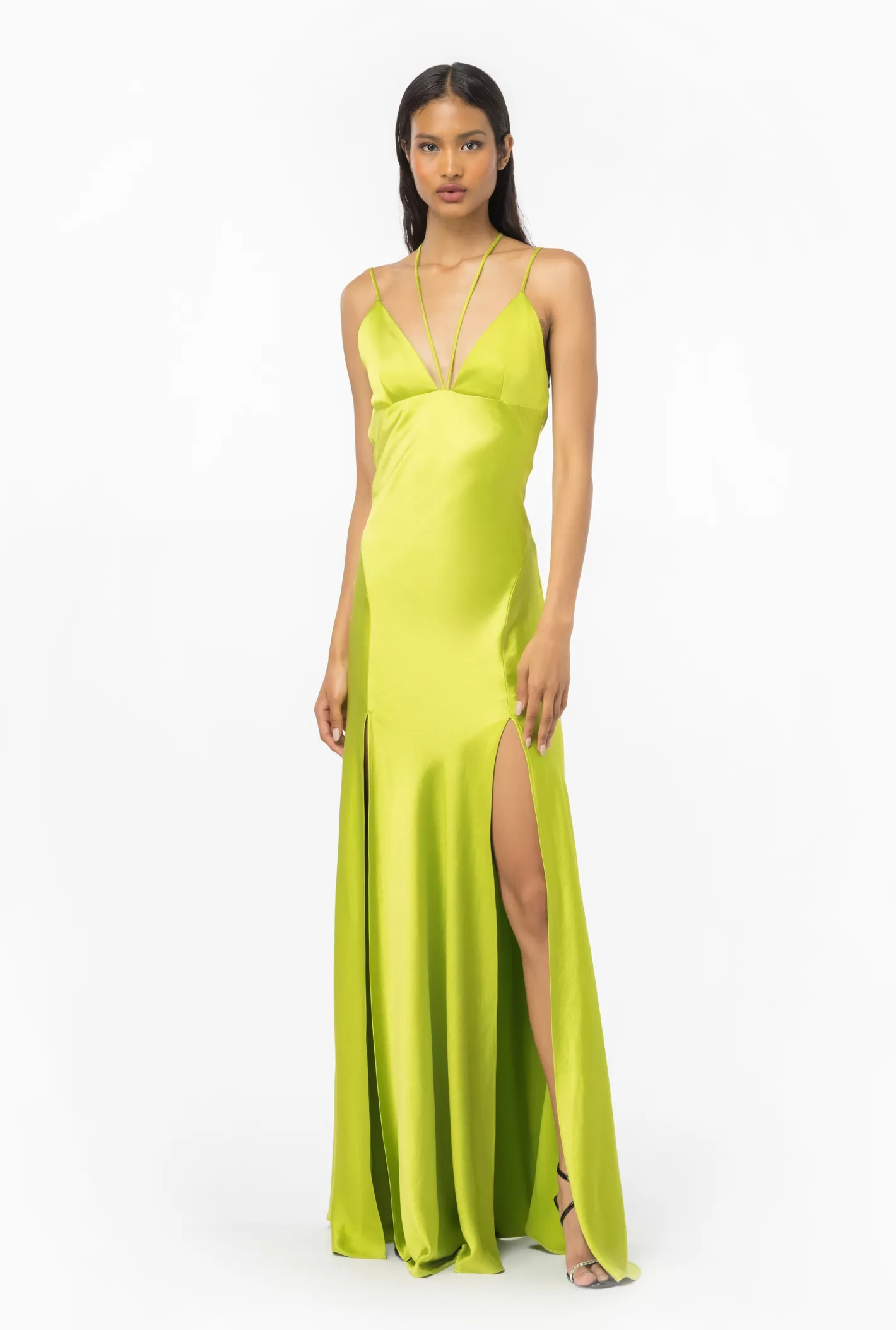 Pinko Abito slipdress in raso martellato GIALLO  LIME Best Sale