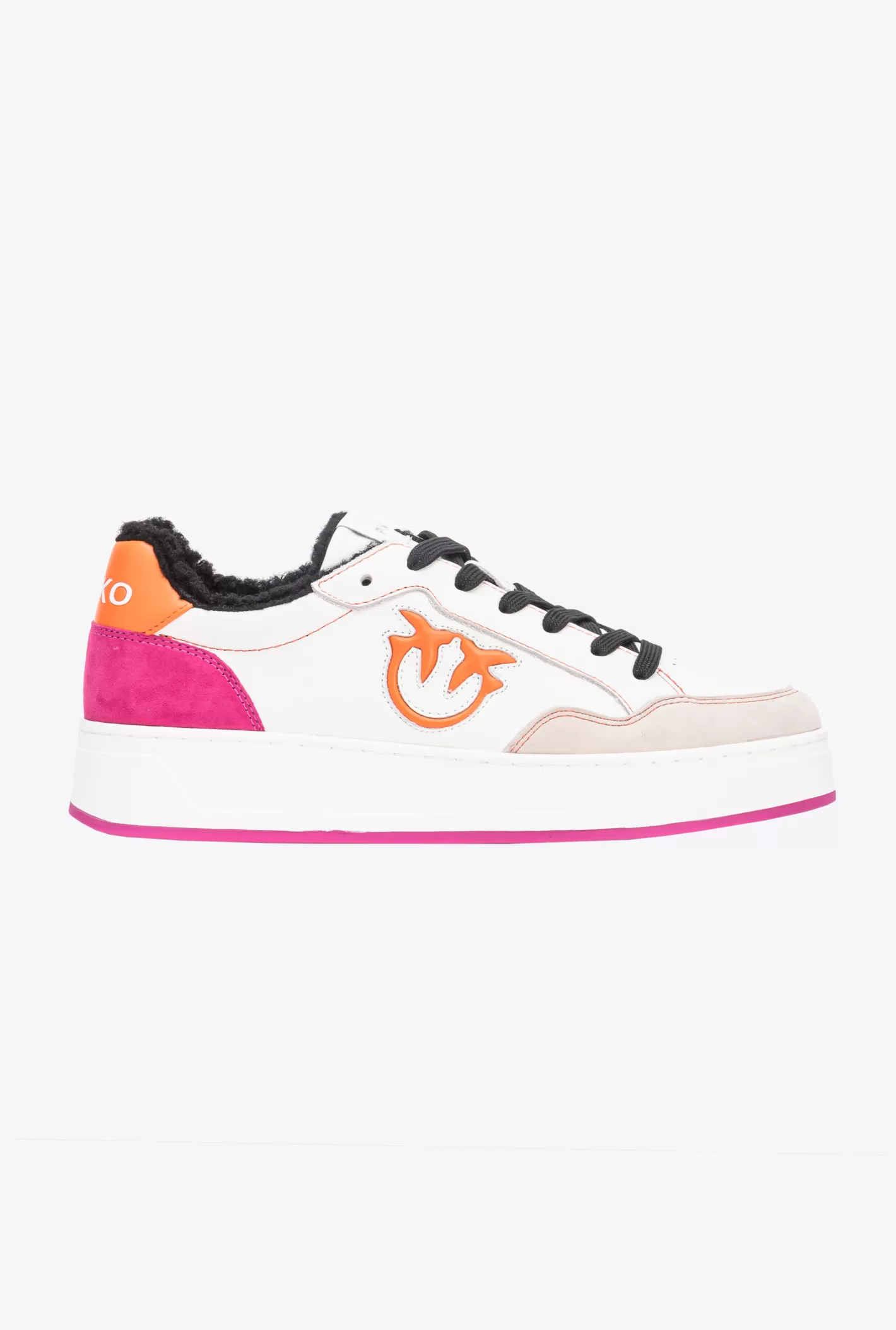 Pinko Basket sneakers faux fur logo OFF WHITE/ARANCIO/FUXIA Flash Sale