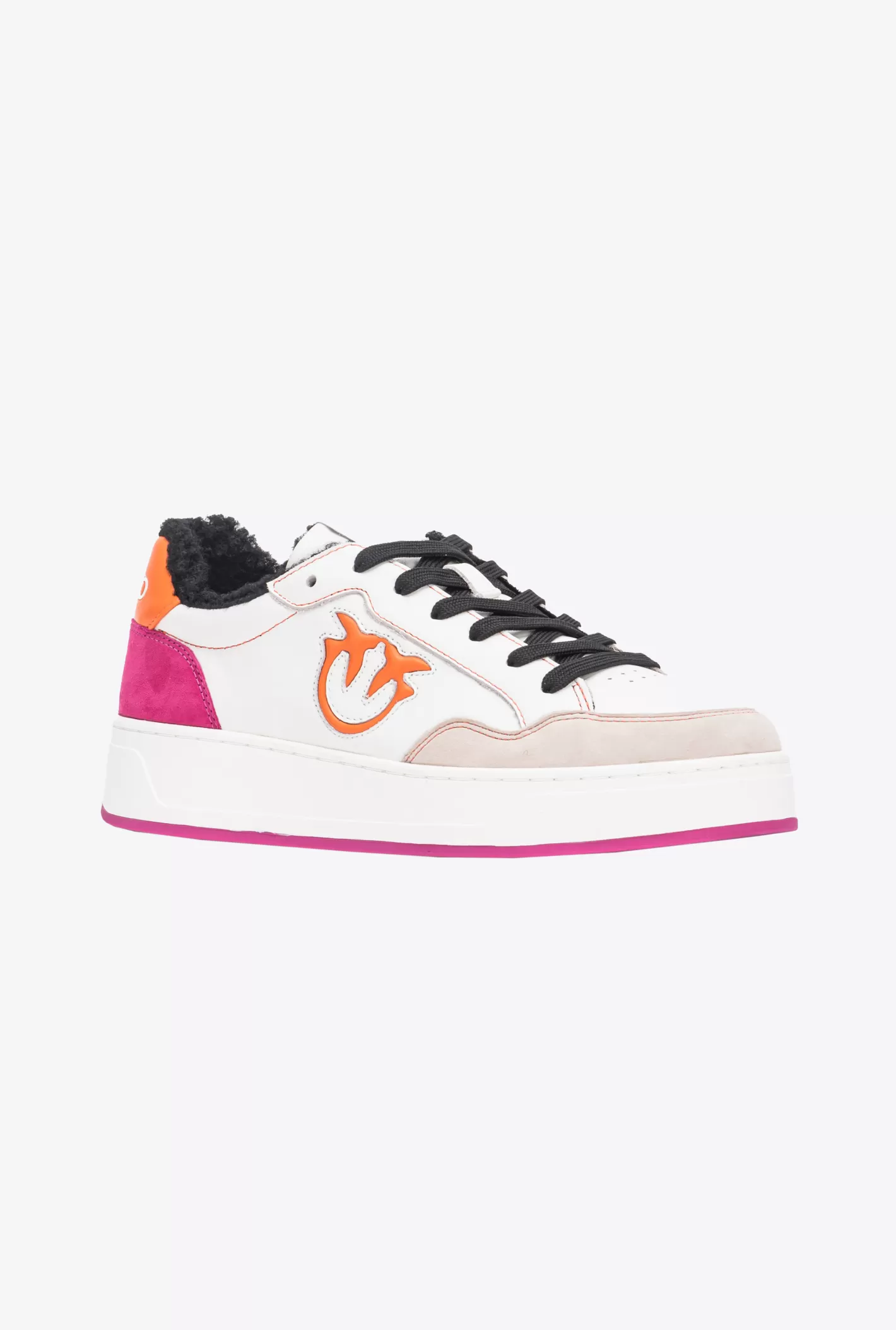 Pinko Basket sneakers faux fur logo OFF WHITE/ARANCIO/FUXIA Flash Sale