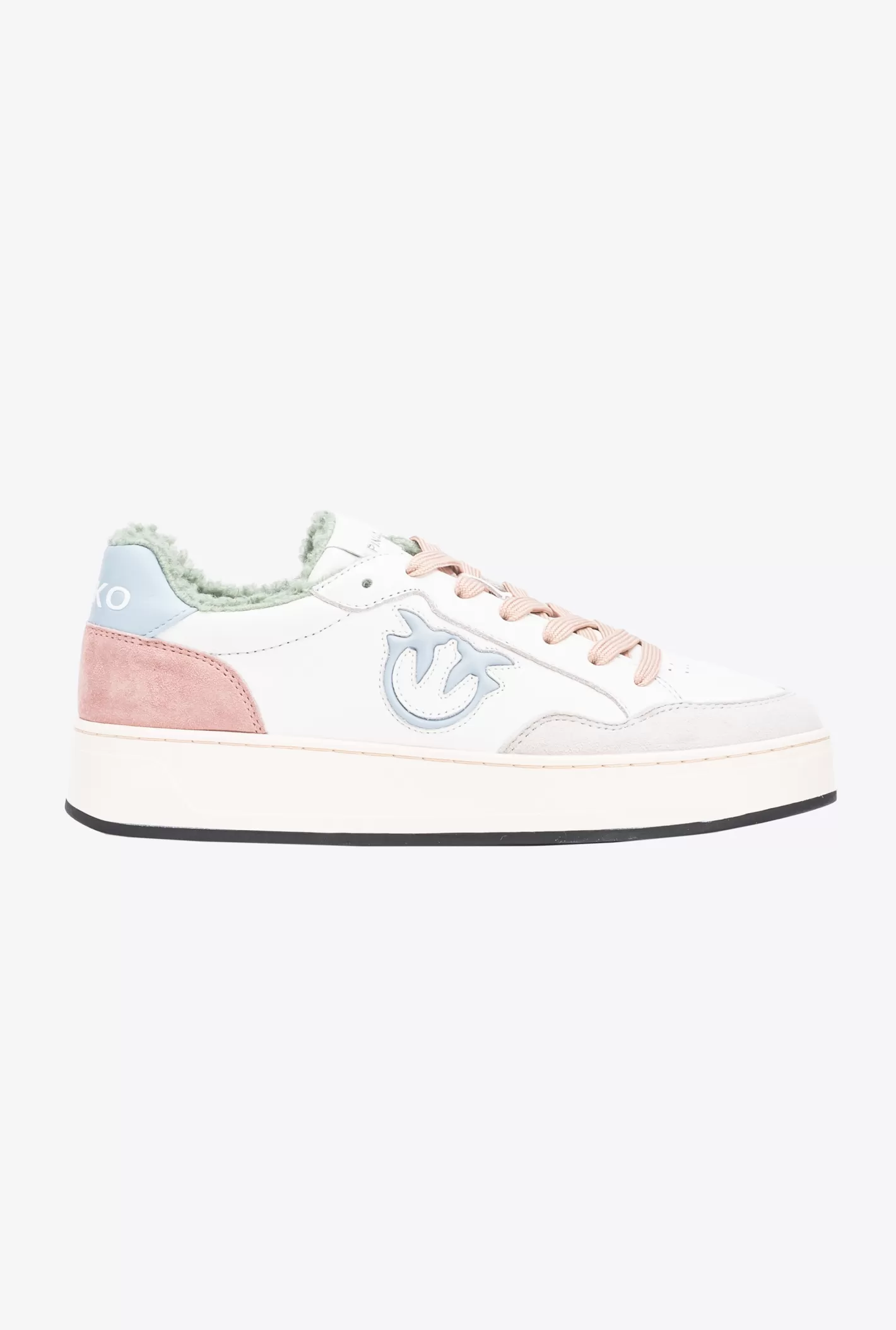 Pinko Basket sneakers faux fur logo OFF WHITE/BEIGE/MENTA New