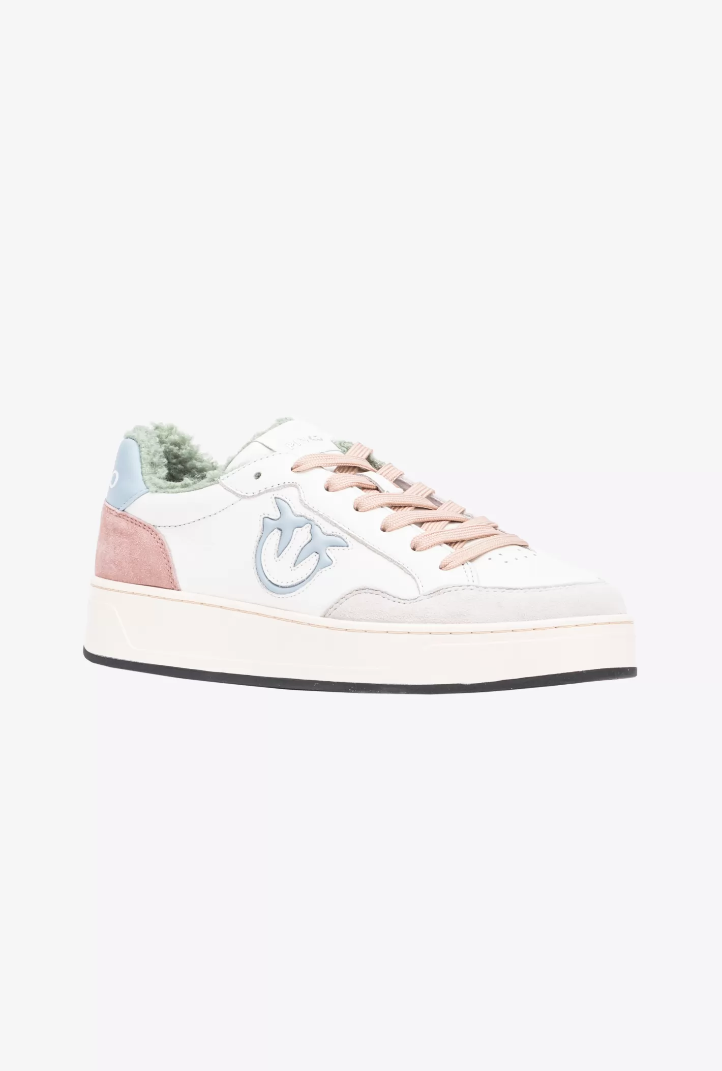 Pinko Basket sneakers faux fur logo OFF WHITE/BEIGE/MENTA New