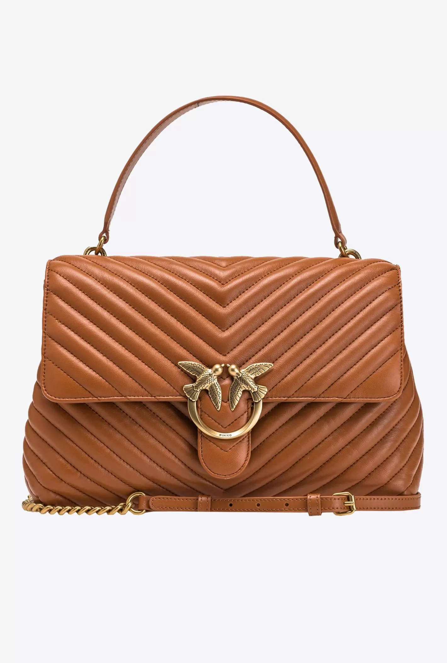 Pinko Big Lady Love Bag Puff Chevron COGNAC-ANTIQUE GOLD Shop