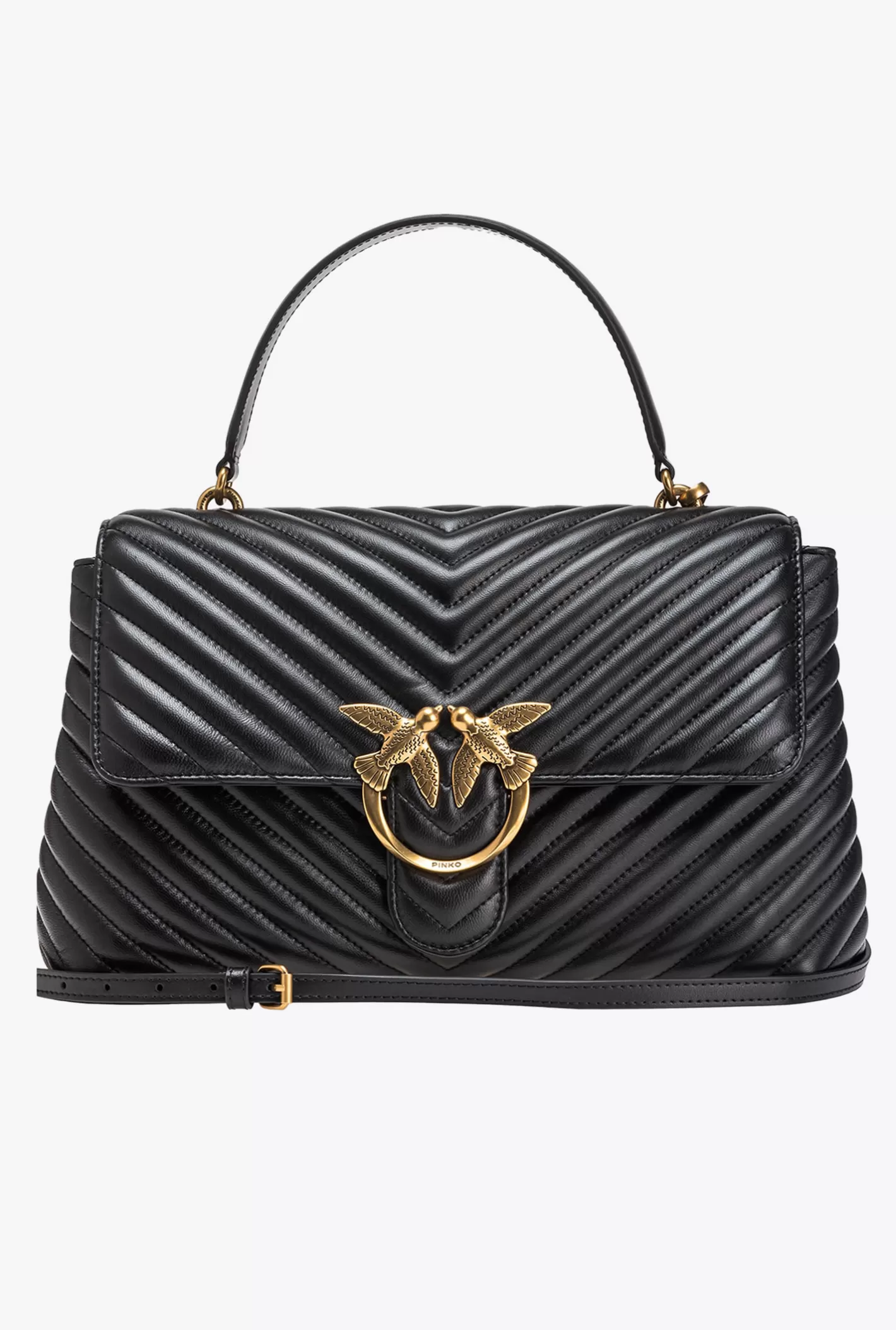 Pinko Big Lady Love Bag Puff Chevron NERO-ANTIQUE GOLD Online