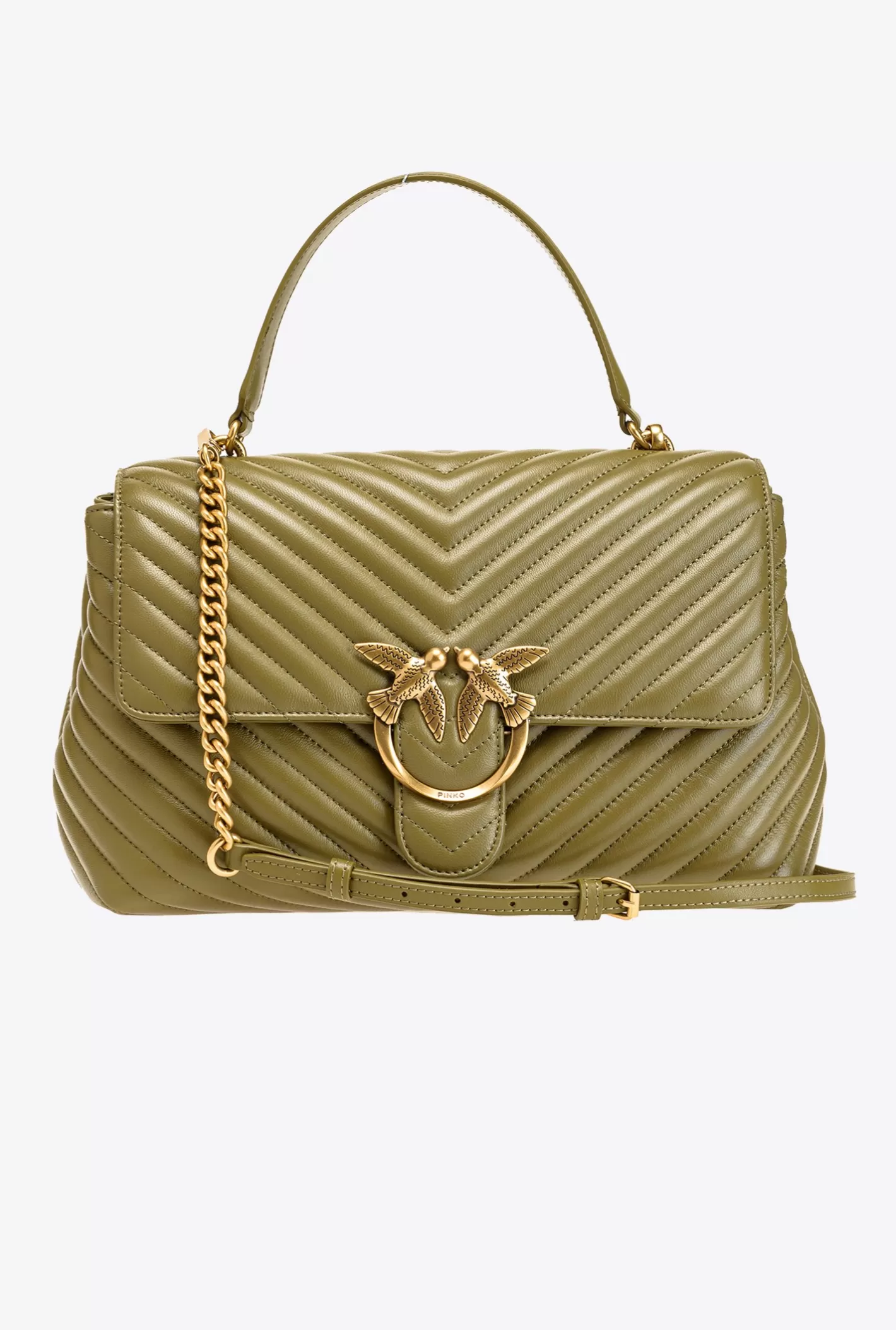 Pinko Big Lady Love Bag Puff Chevron VERDE ABETE-ANTIQUE GOLD Online