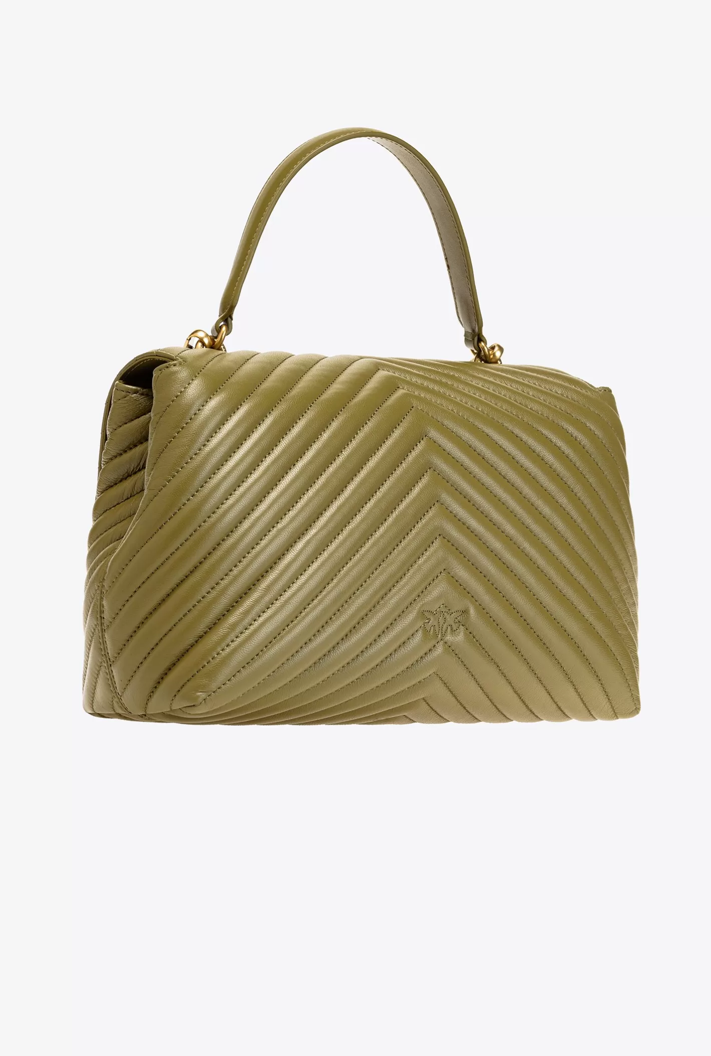 Pinko Big Lady Love Bag Puff Chevron VERDE ABETE-ANTIQUE GOLD Online