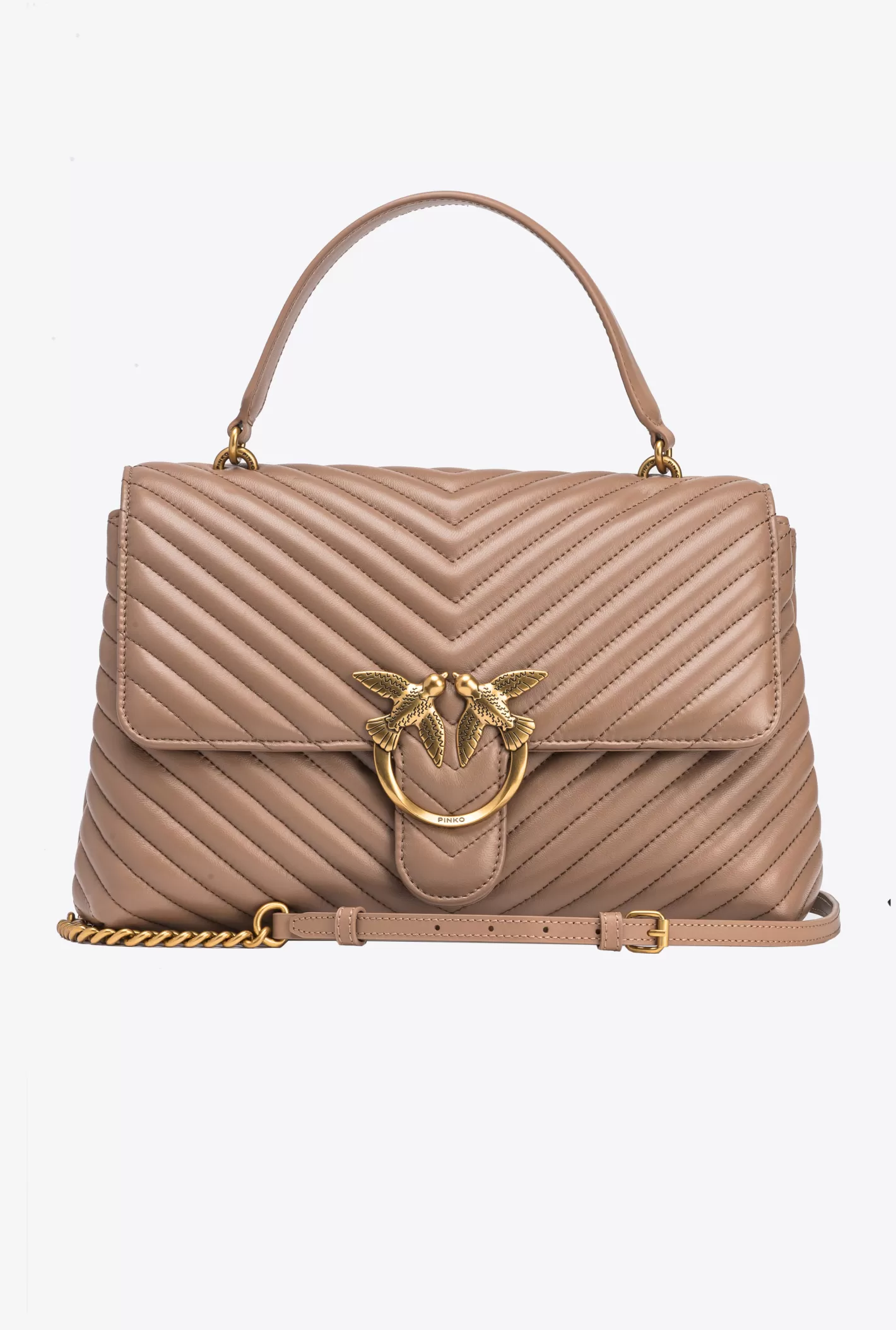 Pinko Big Lady Love Bag Puff Chevron BISCOTTO ZENZERO-ANTIQUE GOLD Online