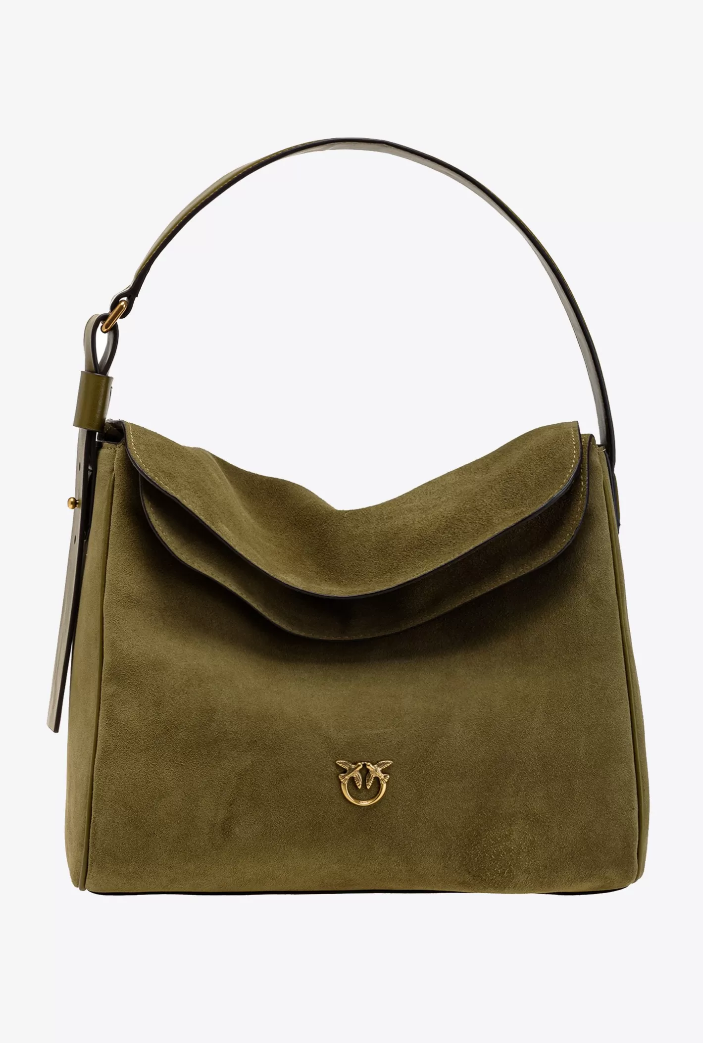 Pinko Big Leaf Bag Hobo in suede VERDE ABETE-ANTIQUE GOLD Shop