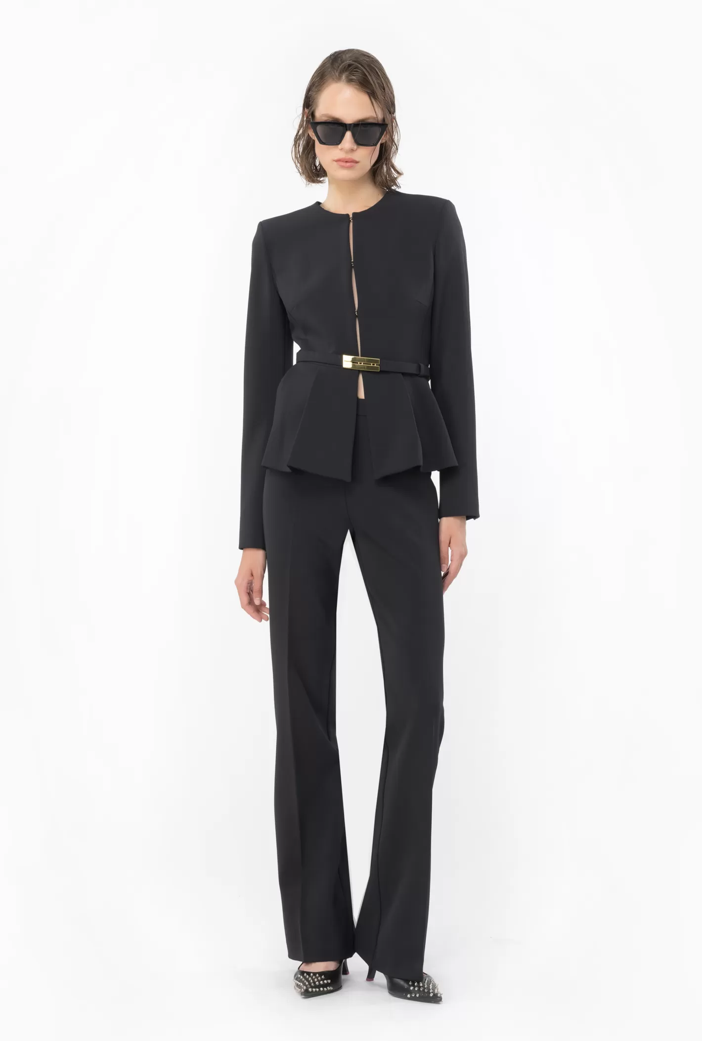 Pinko Blazer elegante con cintura in crêpe NERO LIMOUSINE Fashion