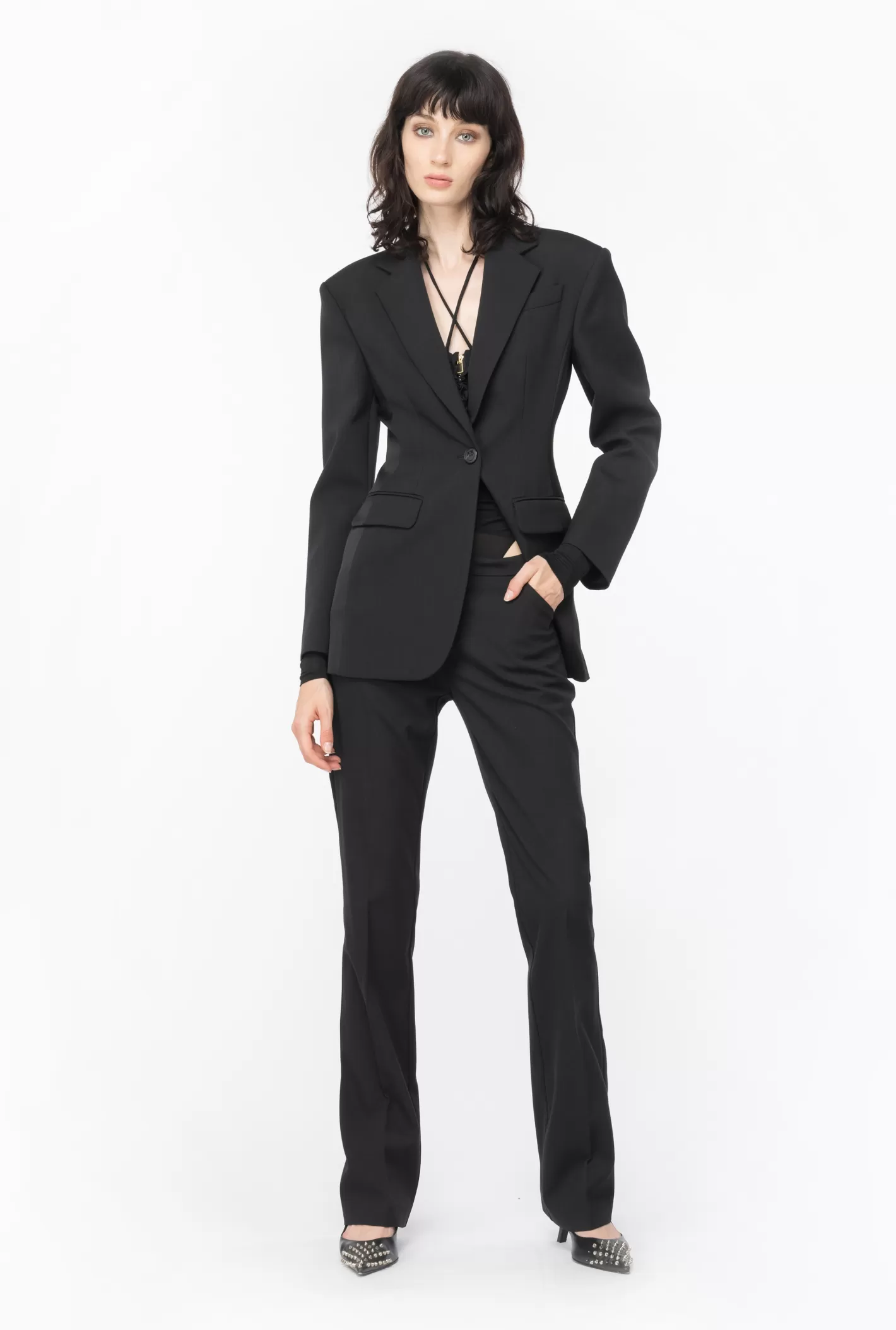 Pinko Blazer femminile in twill e raso NERO LIMOUSINE Shop