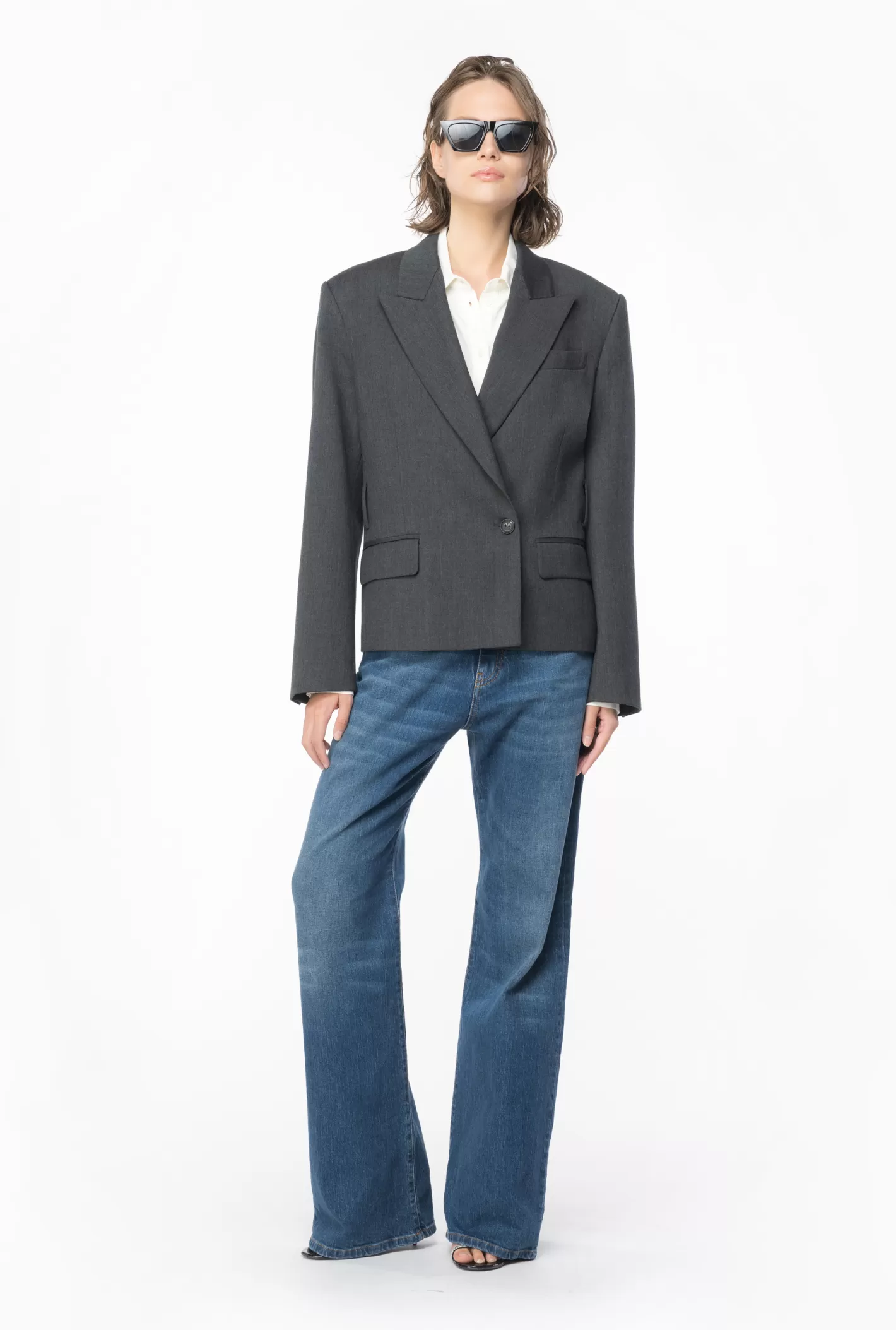 Pinko Blazer flanella con cintura DARK GREY Discount