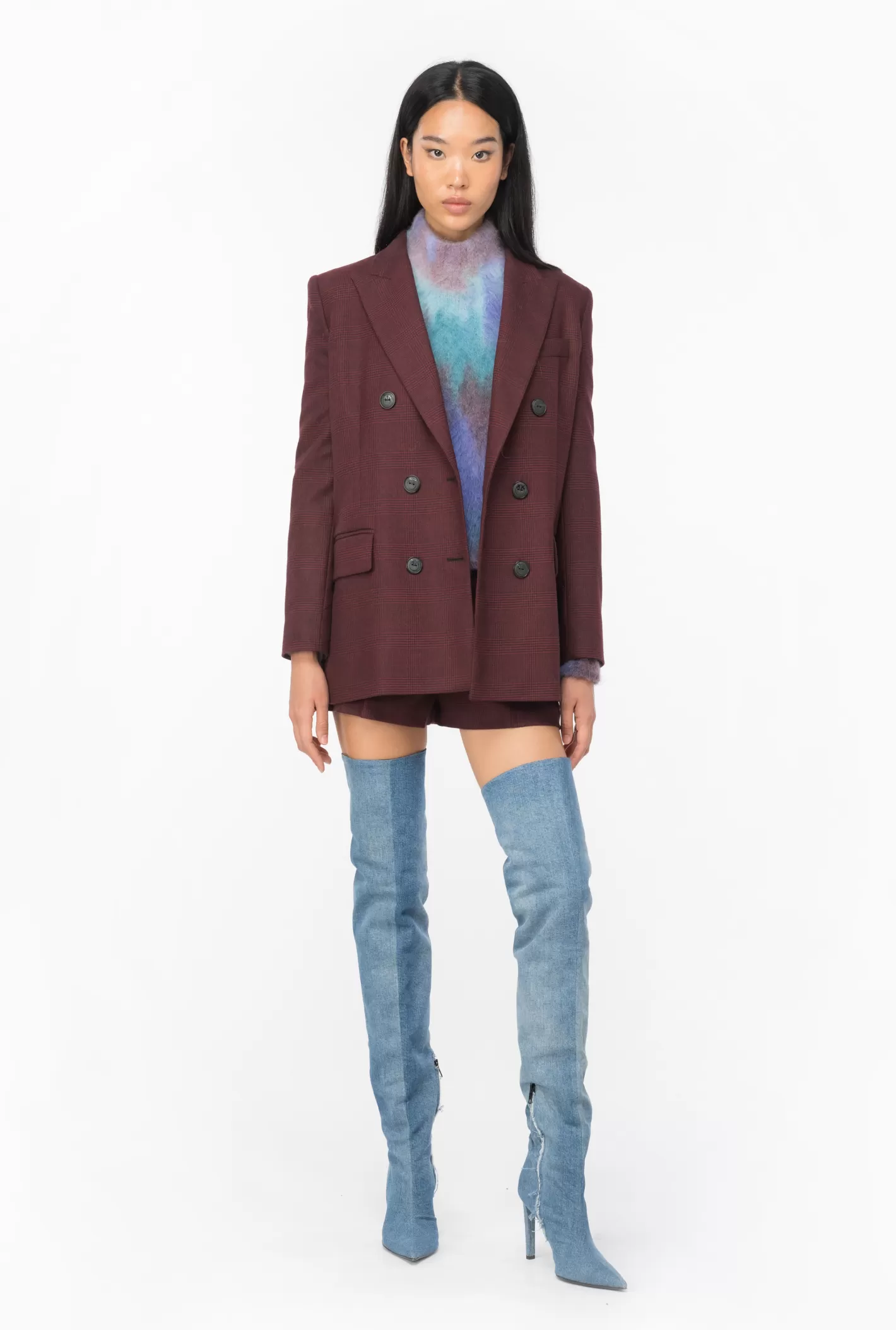 Pinko Blazer flanella Principe di Galles BORDEAUX/NERO Discount