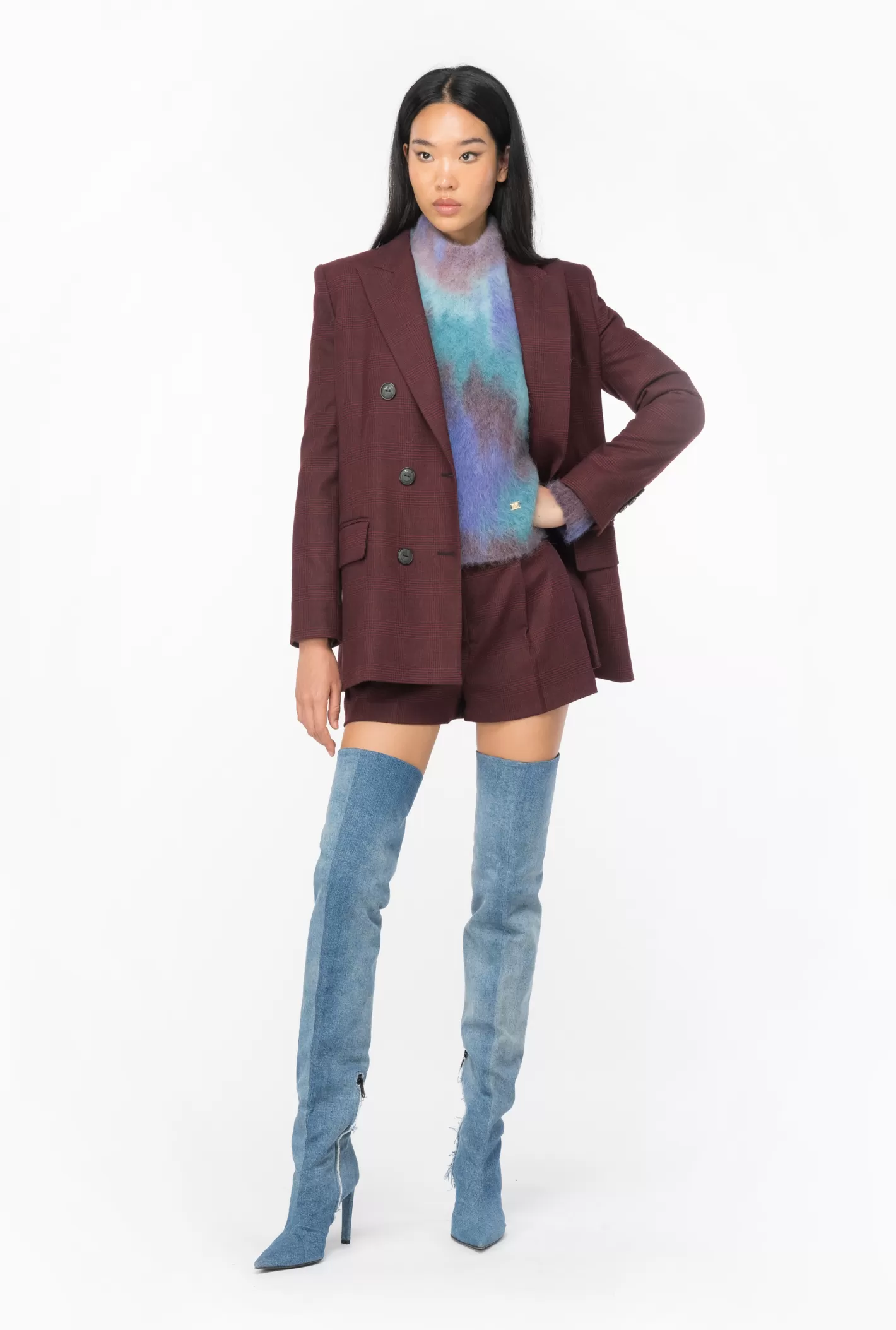 Pinko Blazer flanella Principe di Galles BORDEAUX/NERO Discount