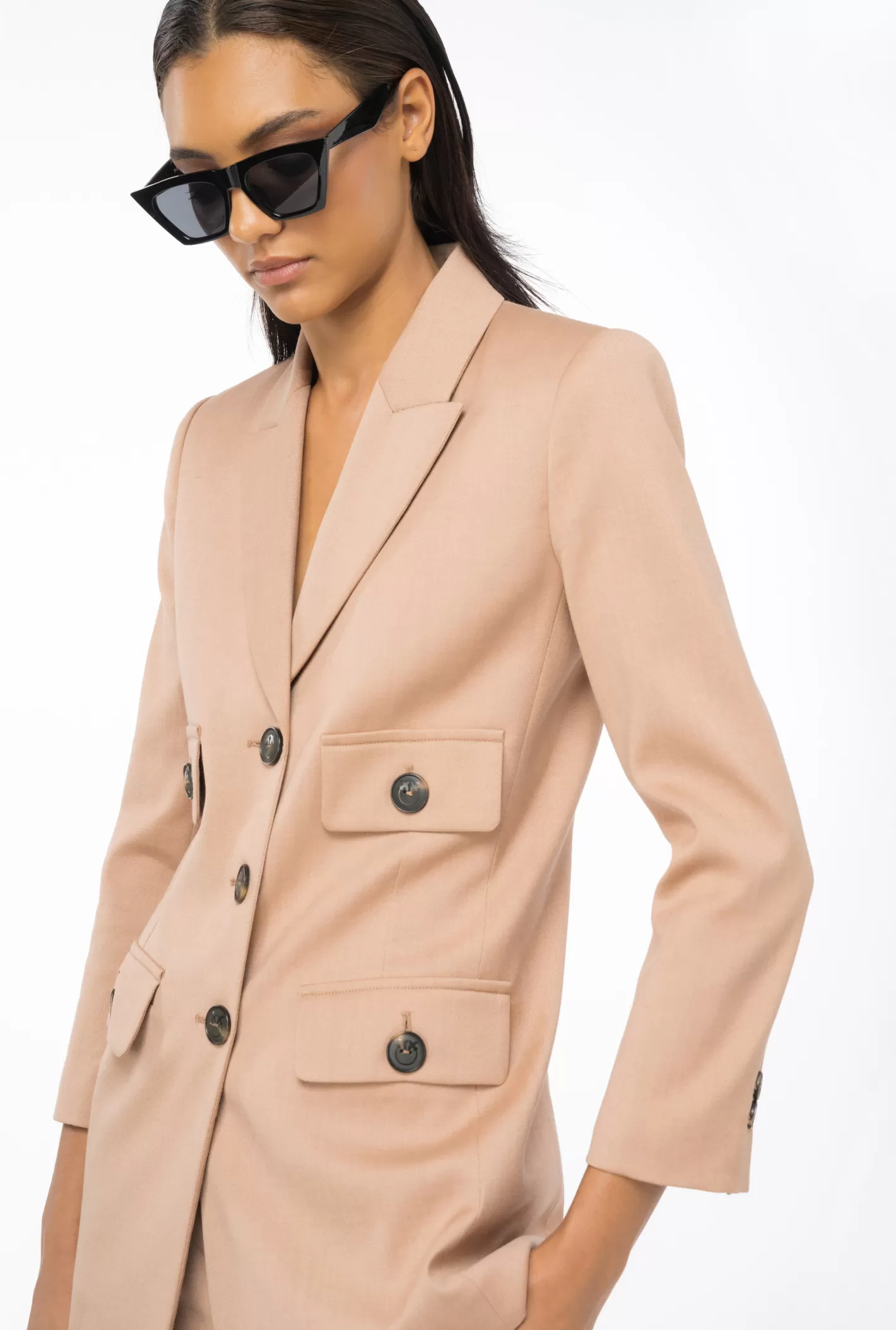 Pinko Blazer monopetto in flanella con taschini CAFFELATTE SC. Outlet