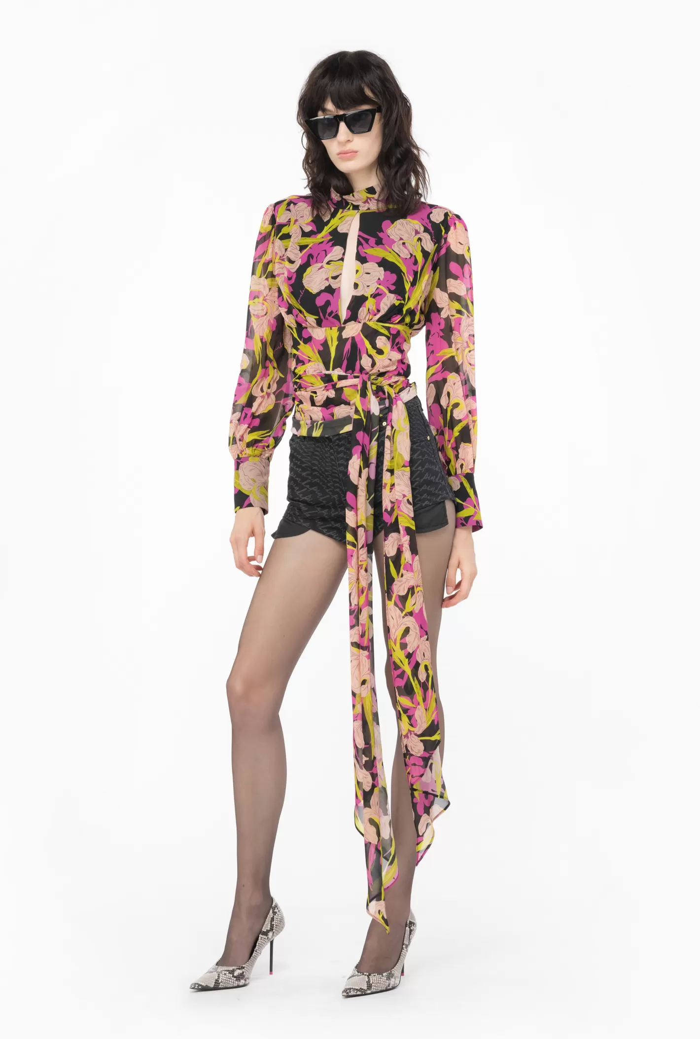 Pinko Blusa cut-out stampa iris MULT.NERO/FUXIA Flash Sale