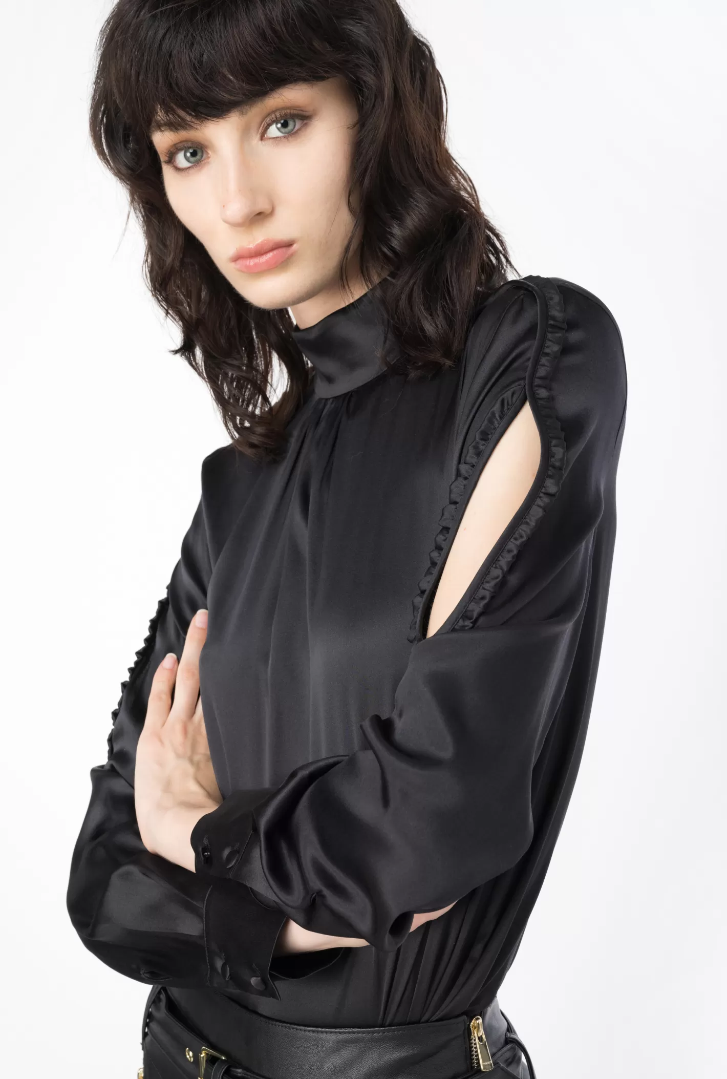 Pinko Blusa in satin mini rouches NERO LIMOUSINE Cheap