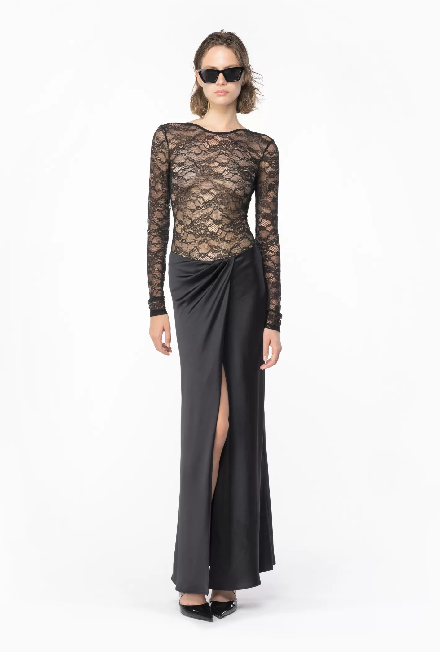 Pinko Body maniche lunghe pizzo NERO LIMOUSINE Sale