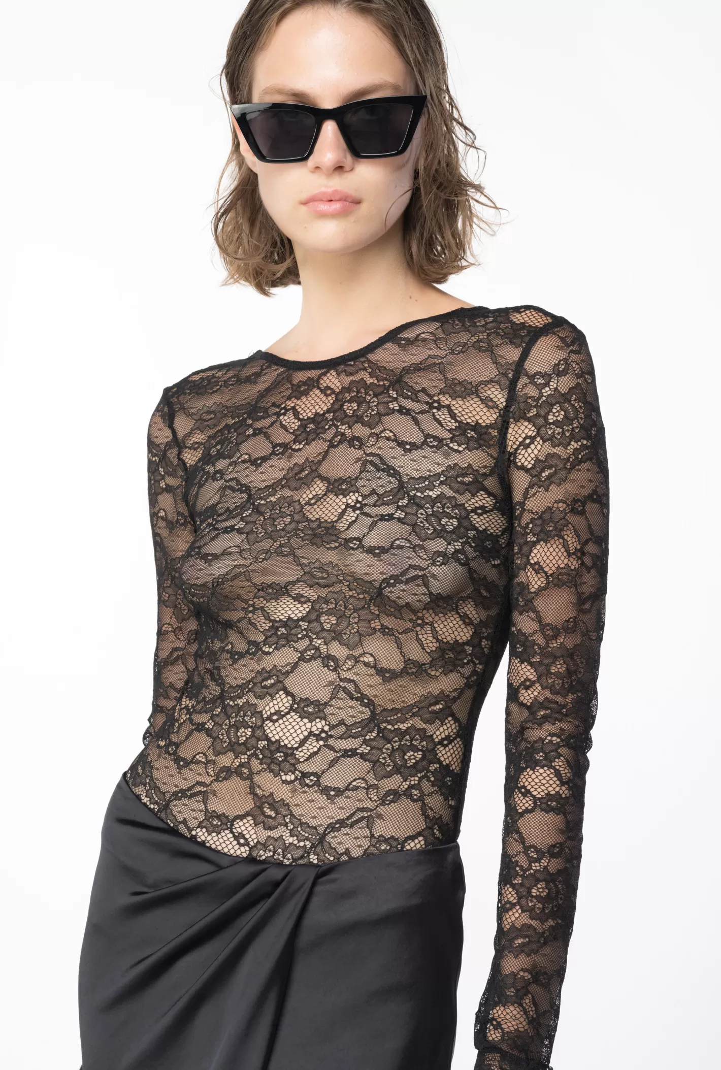 Pinko Body maniche lunghe pizzo NERO LIMOUSINE Sale