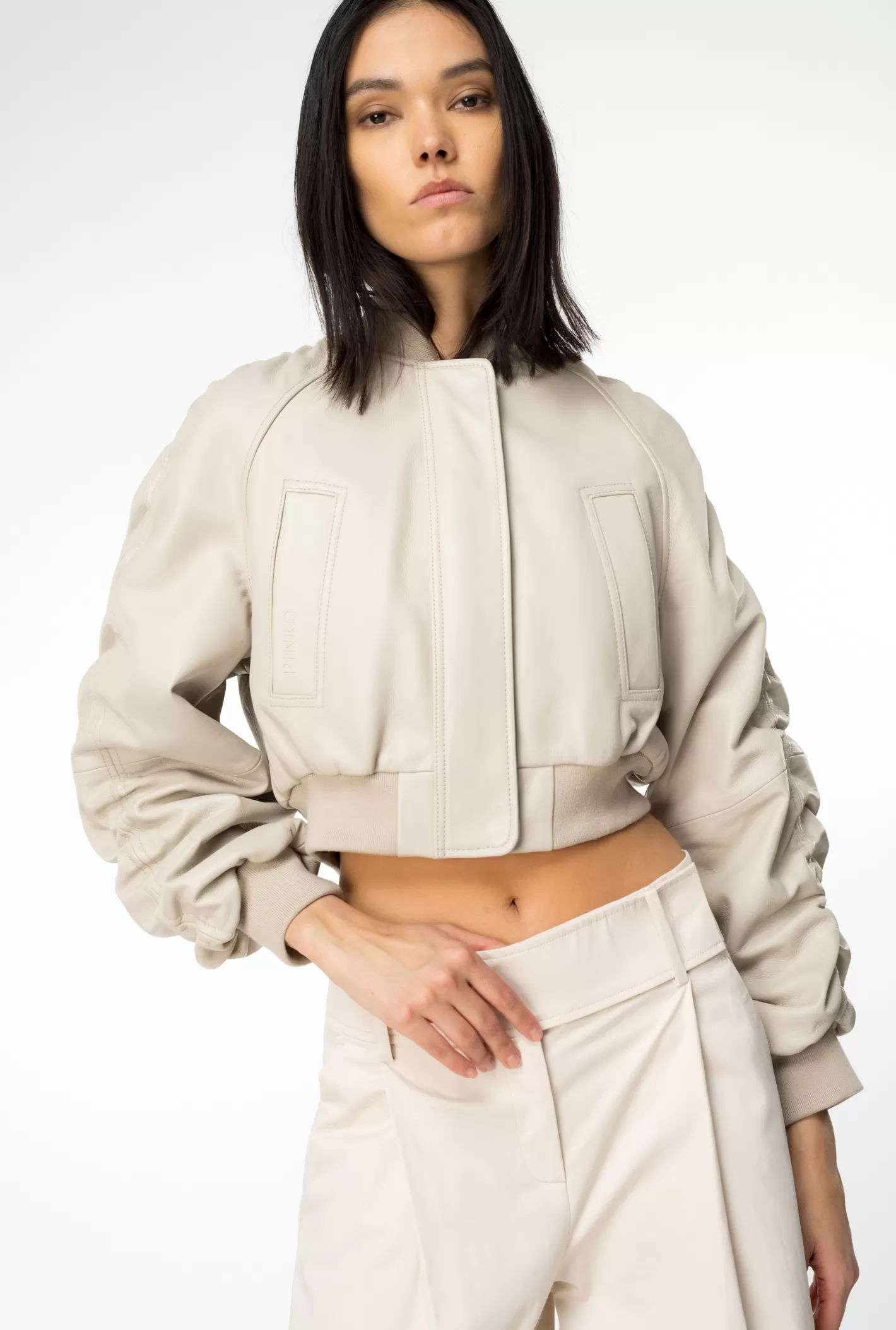 Pinko Bomber corto in nappa BEIGE-FARINA AVENA Shop