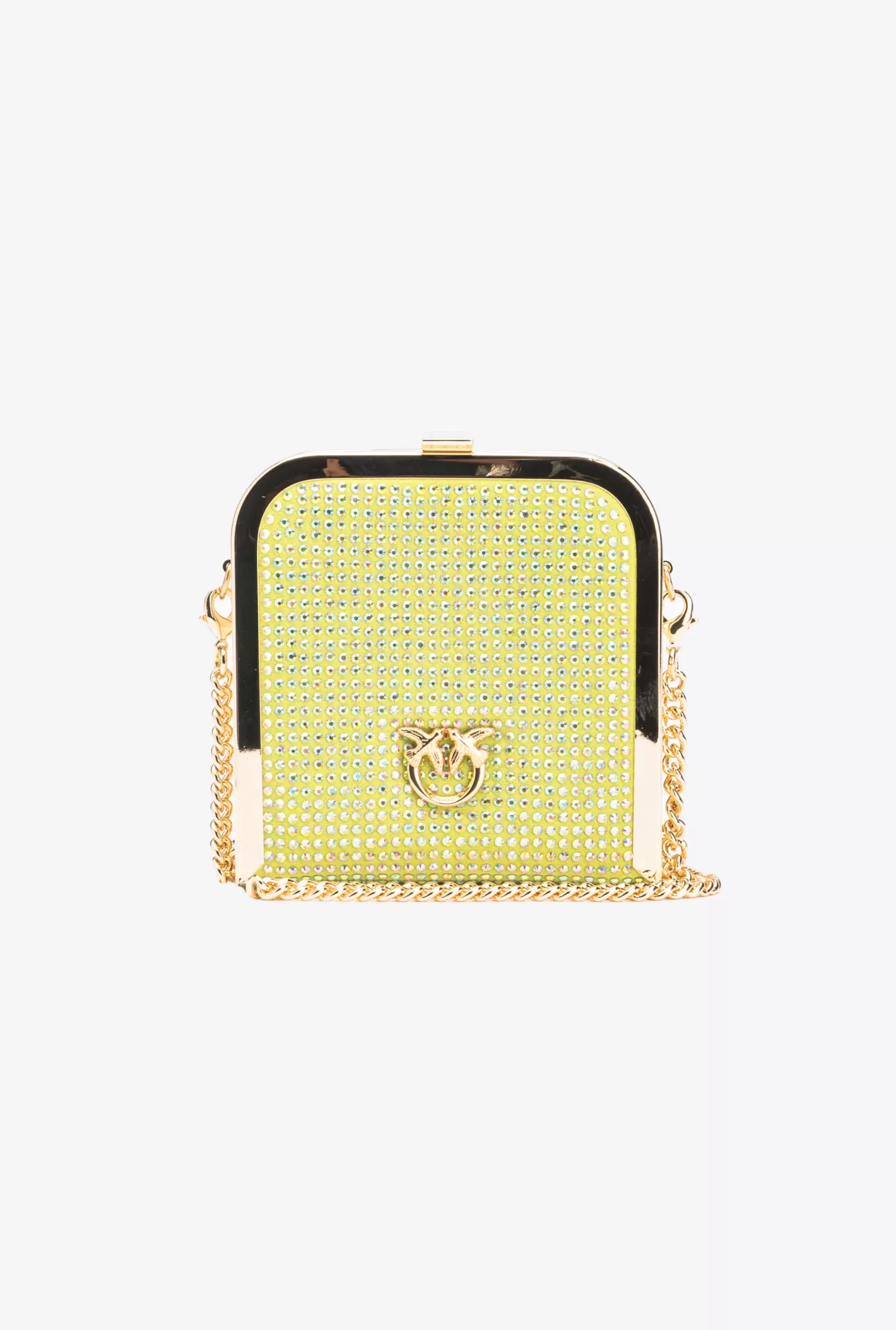 Pinko Box Clutch full strass GIALLO  LIME-SHINY GOLD Fashion