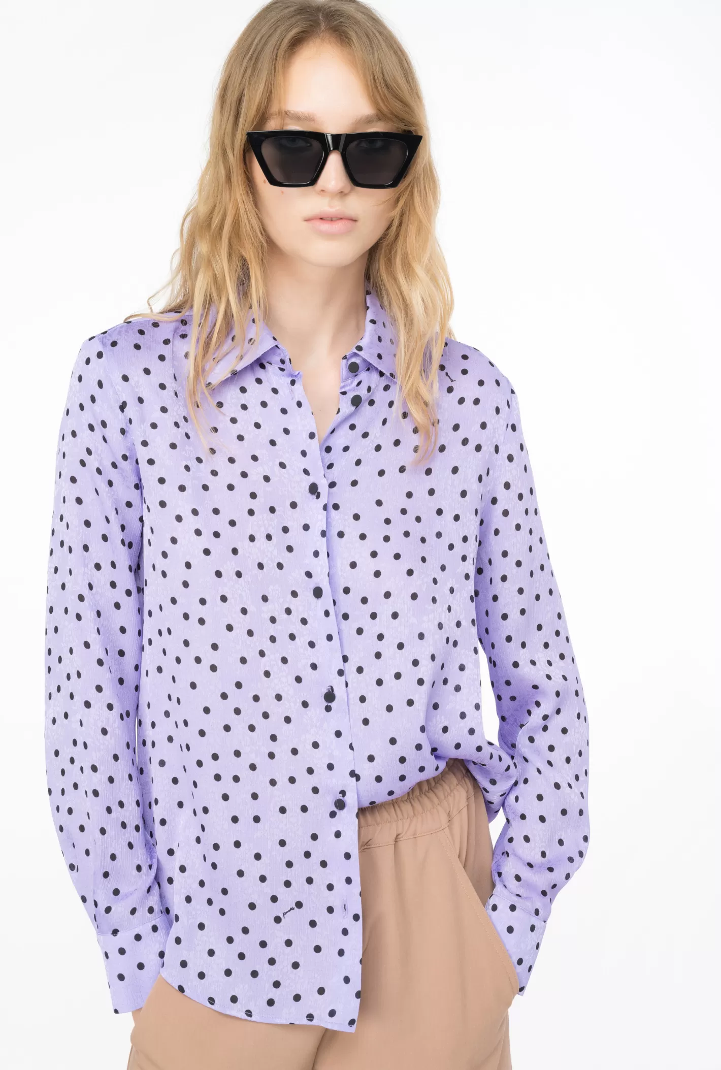 Pinko Camicia a pois LILLA/NERO New