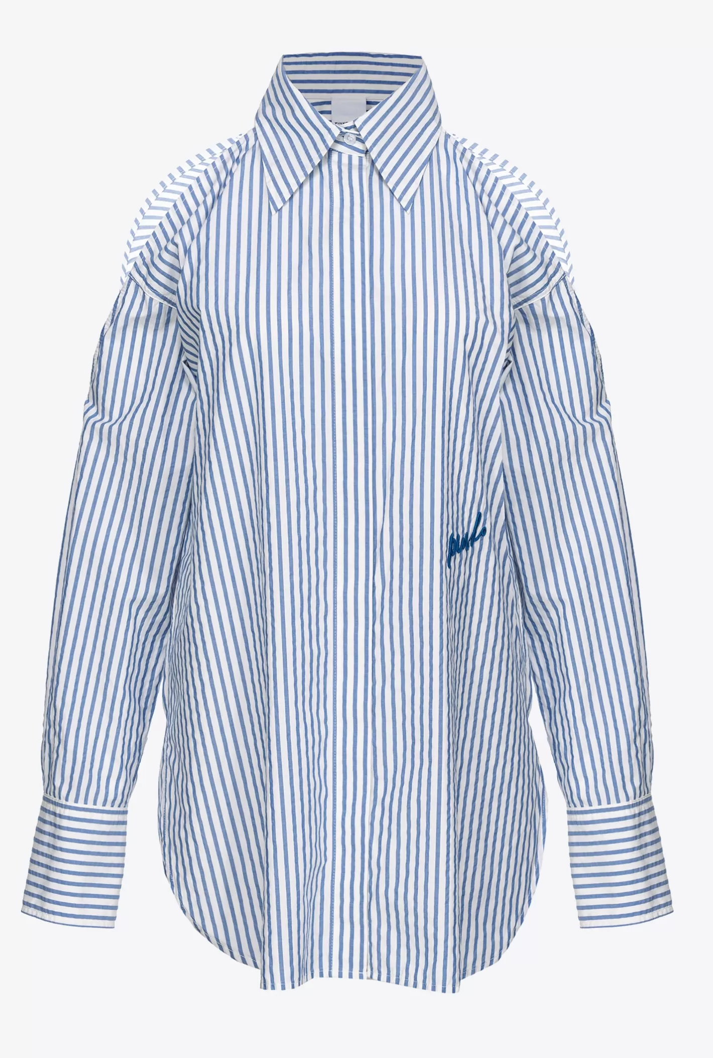 Pinko Camicia a righe con spalle scoperte BIANCO/AZZURRO Sale