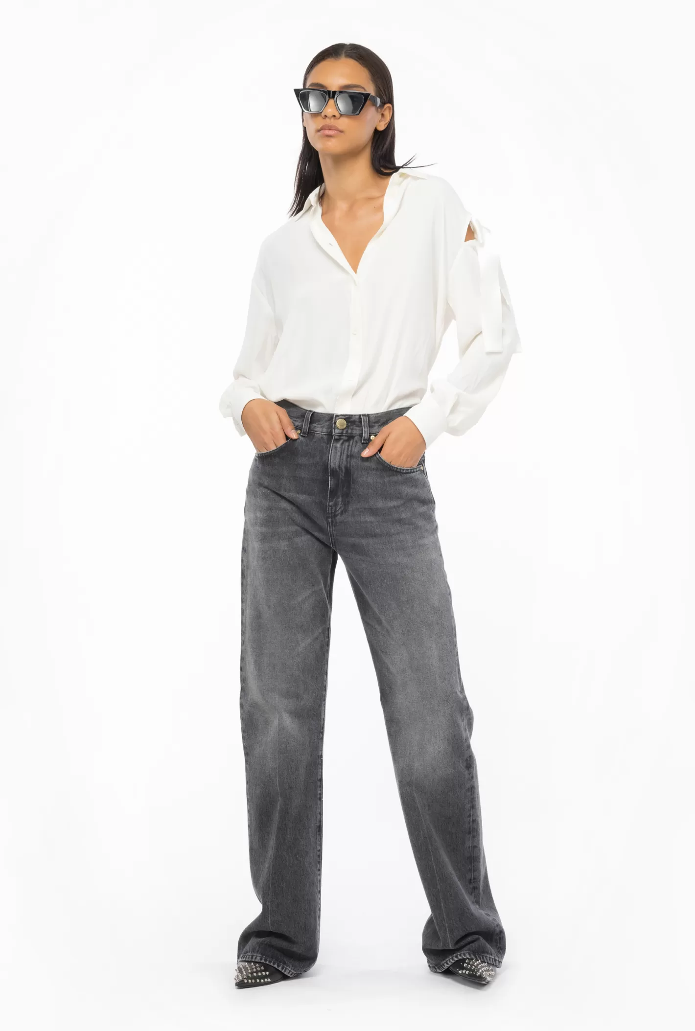 Pinko Camicia con cut-out e fiocco BIANCO-GELATO VANIGLIA Flash Sale