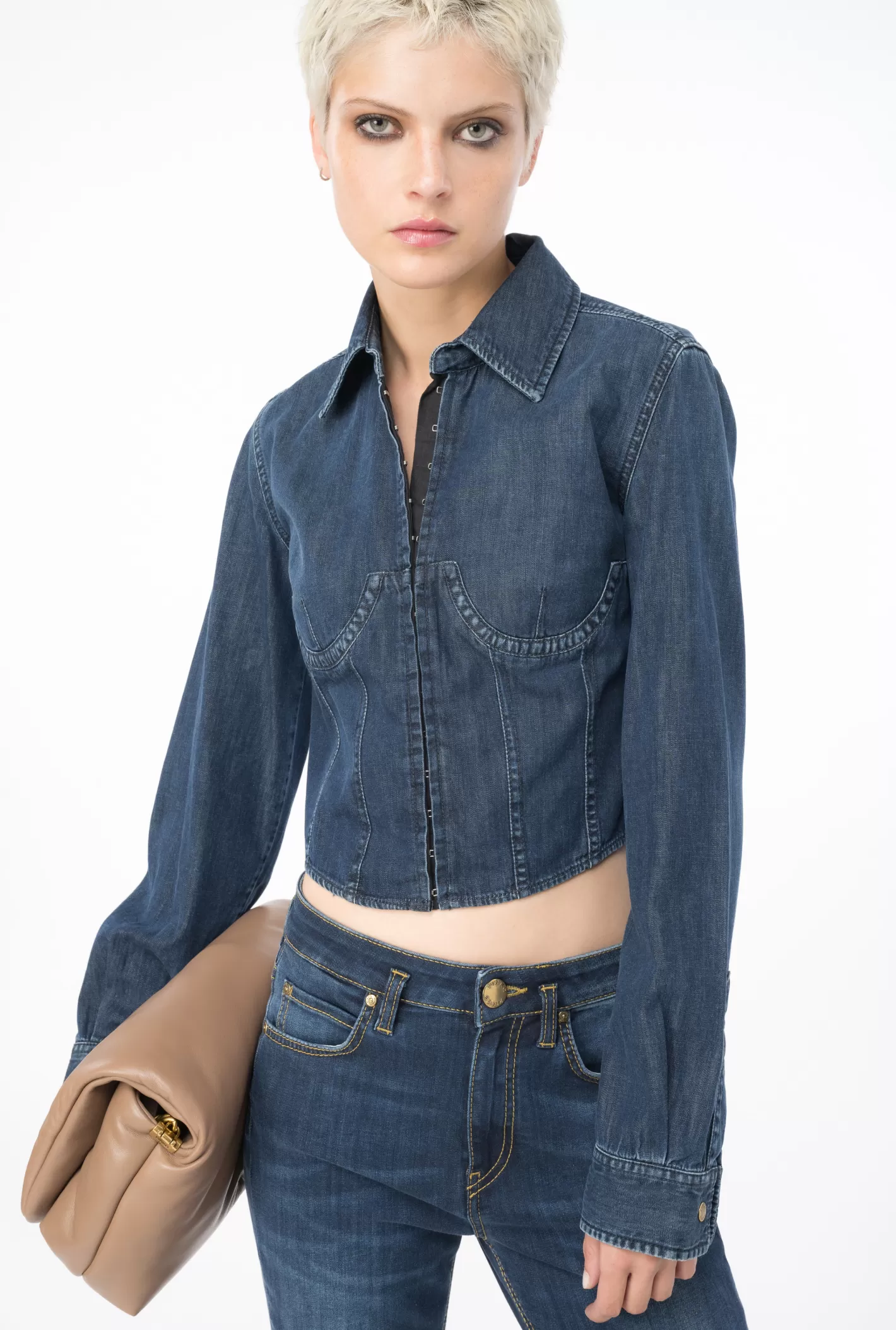 Pinko Camicia corta bustier in denim leggero LAVAGGIO VINTAGE SCURO Cheap