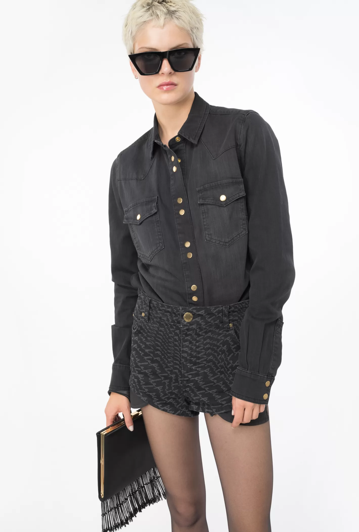 Pinko Camicia in denim twill leggero black NERO LIMOUSINE Fashion