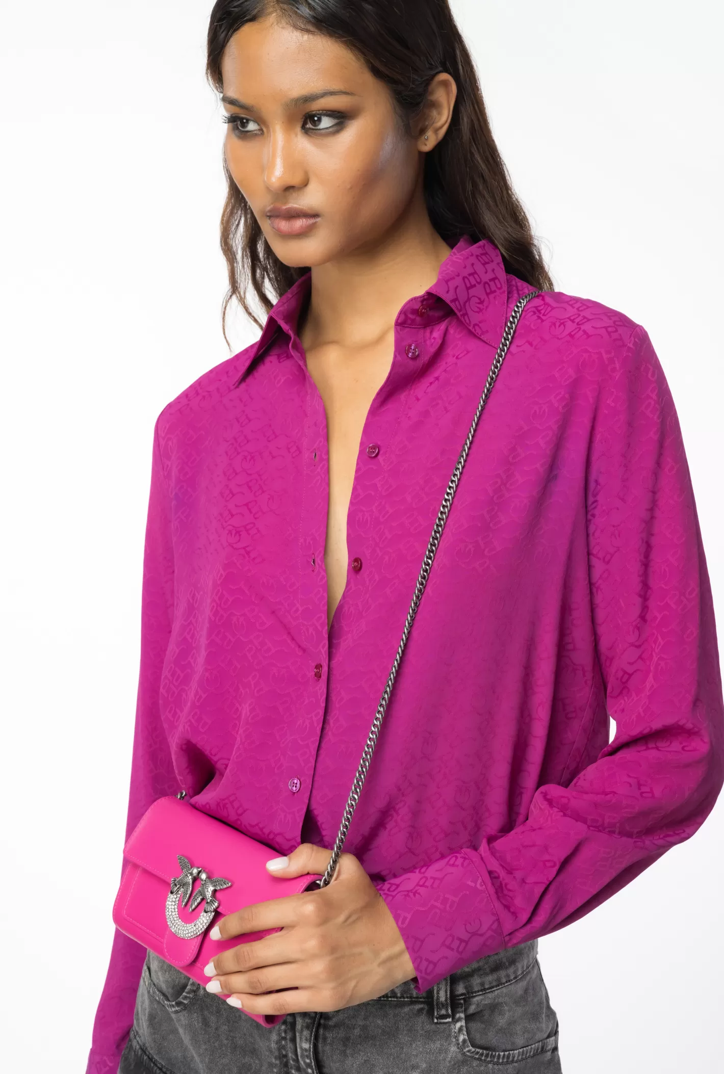 Pinko Camicia jacquard logo VIOLA BUGANVILLE Best