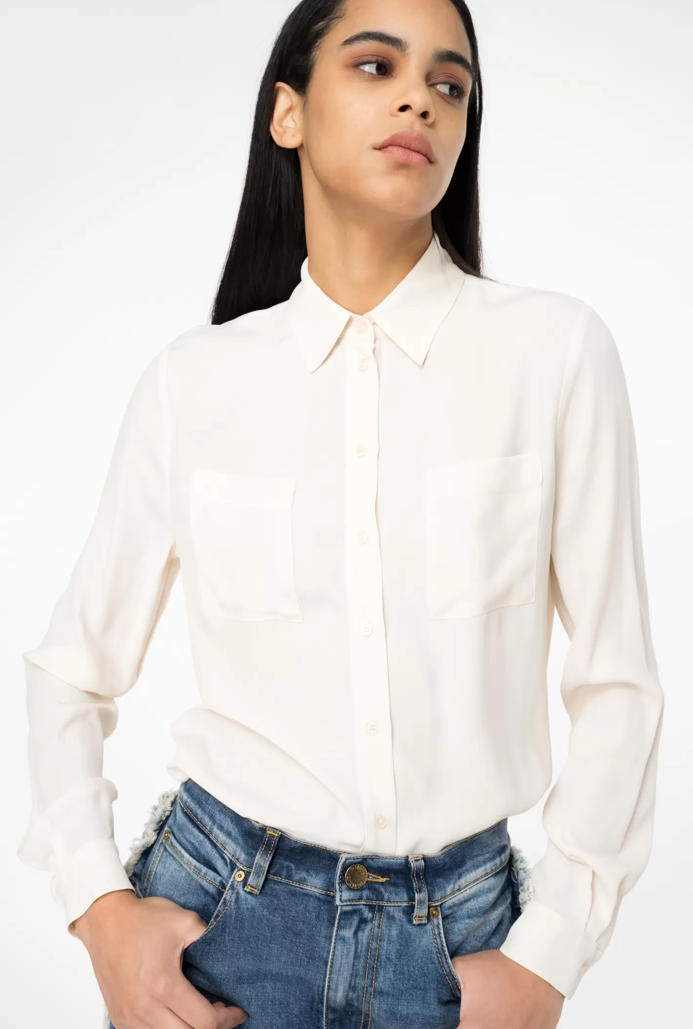 Pinko Camicia misto seta con taschini ROSA FUMO BIANCO Best Sale