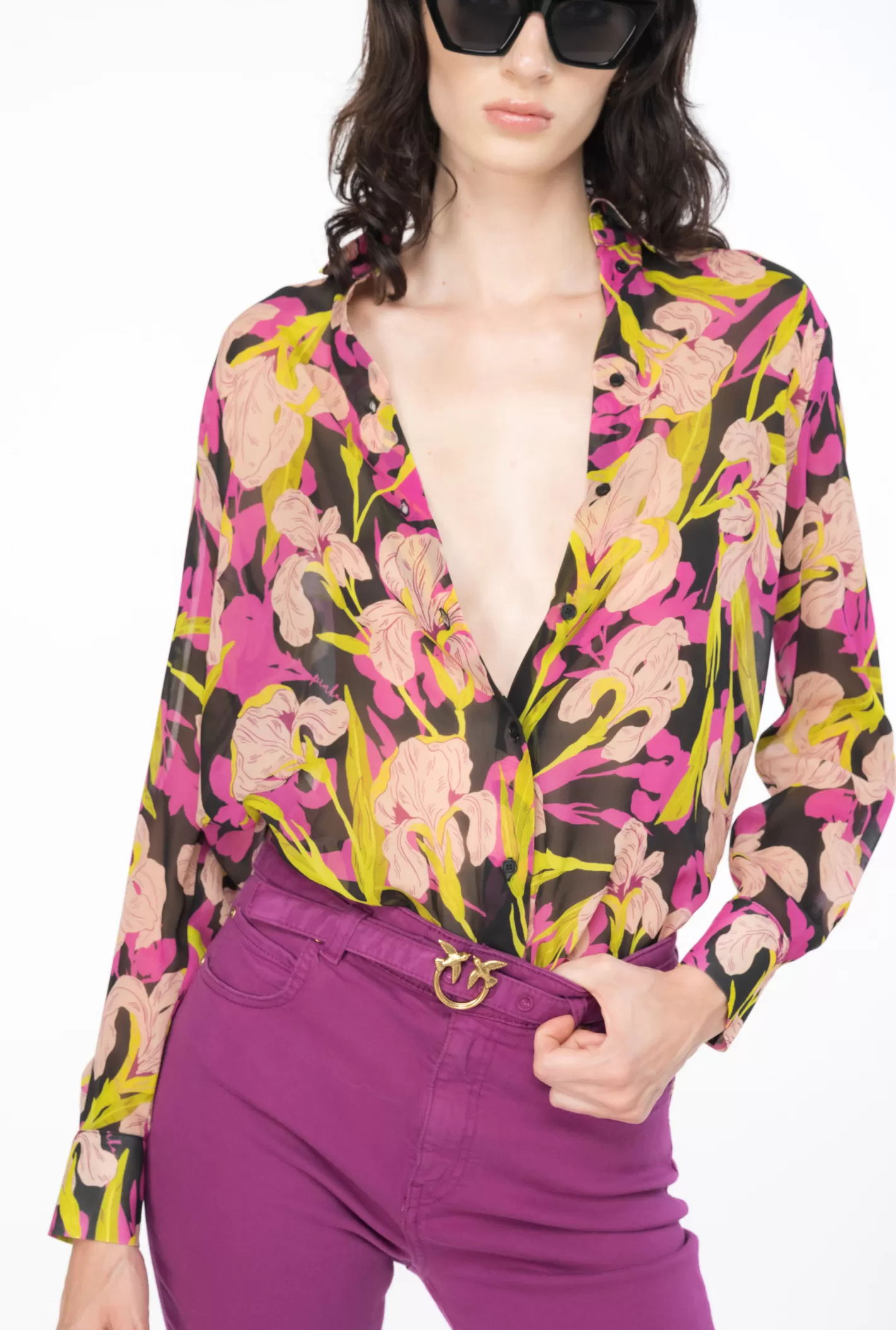 Pinko Camicia stampa iris MULT.NERO/FUXIA Hot