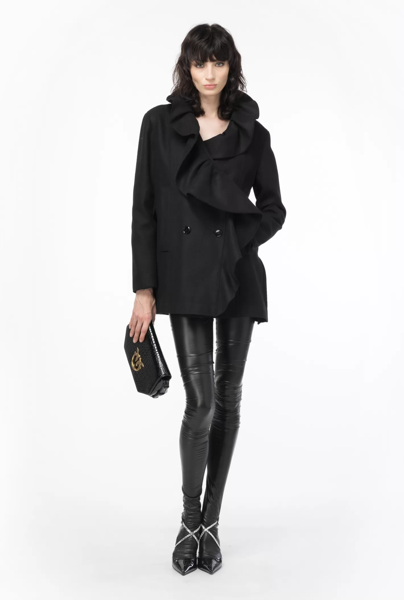 Pinko Cappotto caban con maxi rouche NERO LIMOUSINE Shop