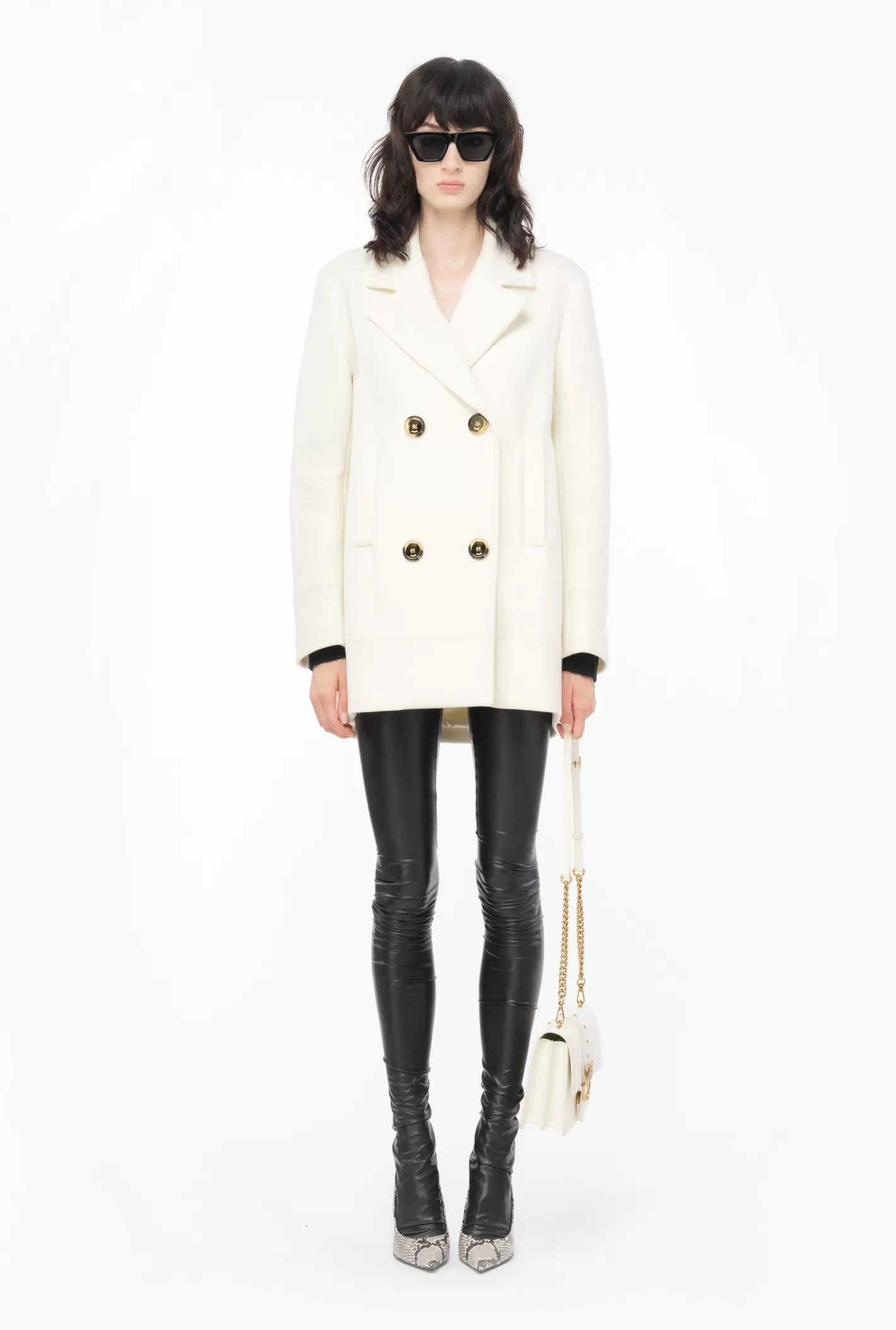 Pinko Cappotto caban in panno BIANCO-GELATO VANIGLIA Sale