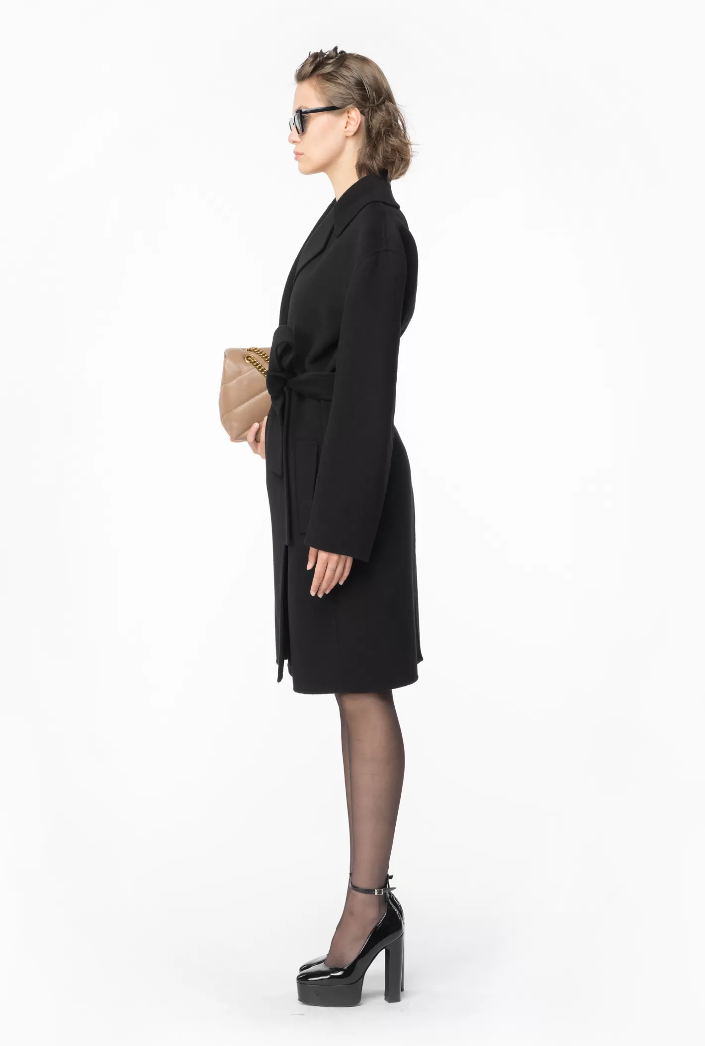 Pinko Cappotto con cintura in panno NERO LIMOUSINE Discount