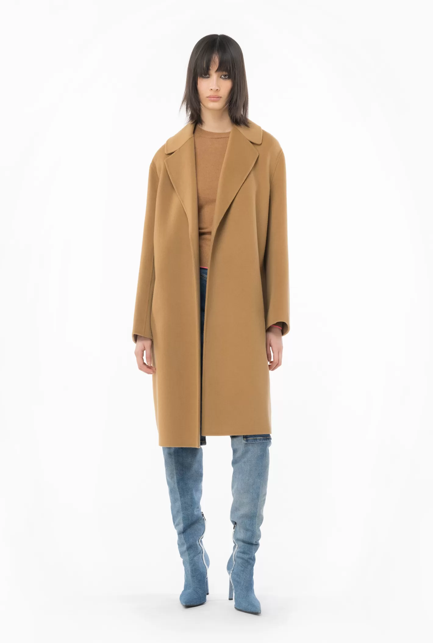 Pinko Cappotto con cintura in panno CAMMELLO MOCACCINO Store