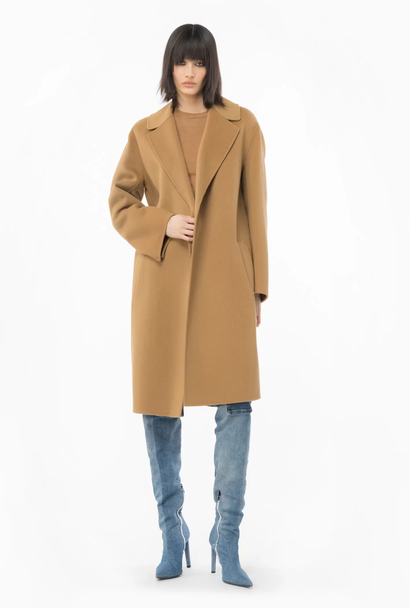 Pinko Cappotto con cintura in panno CAMMELLO MOCACCINO Store