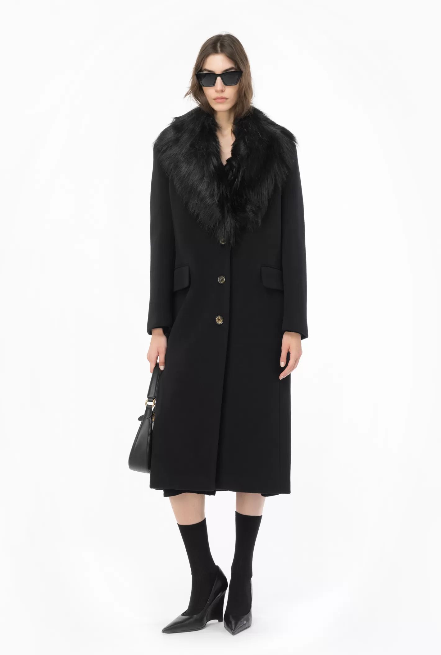 Pinko Cappotto con collo faux fur NERO LIMOUSINE Flash Sale