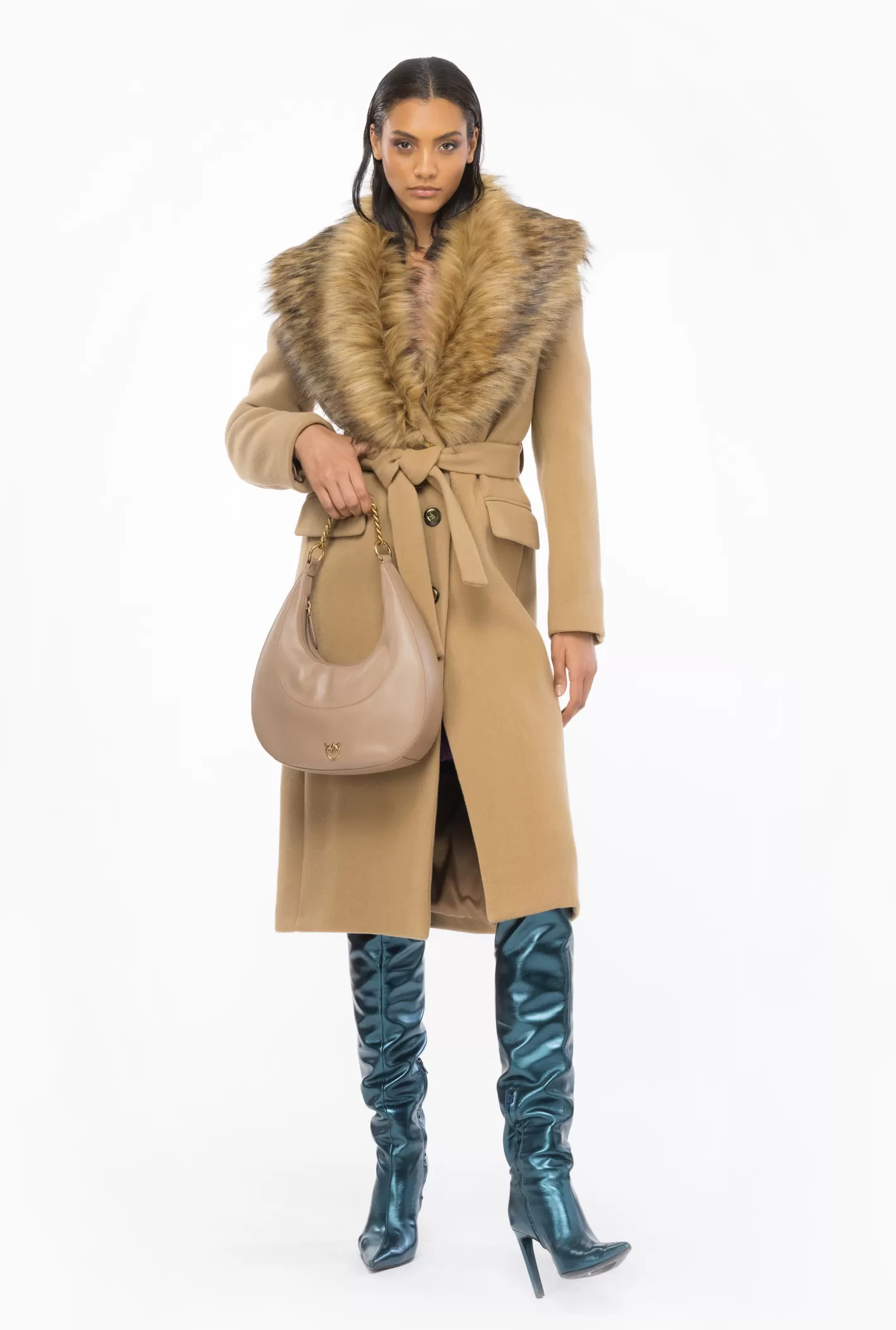 Pinko Cappotto con collo faux fur CAMMELLO MOCACCINO Hot