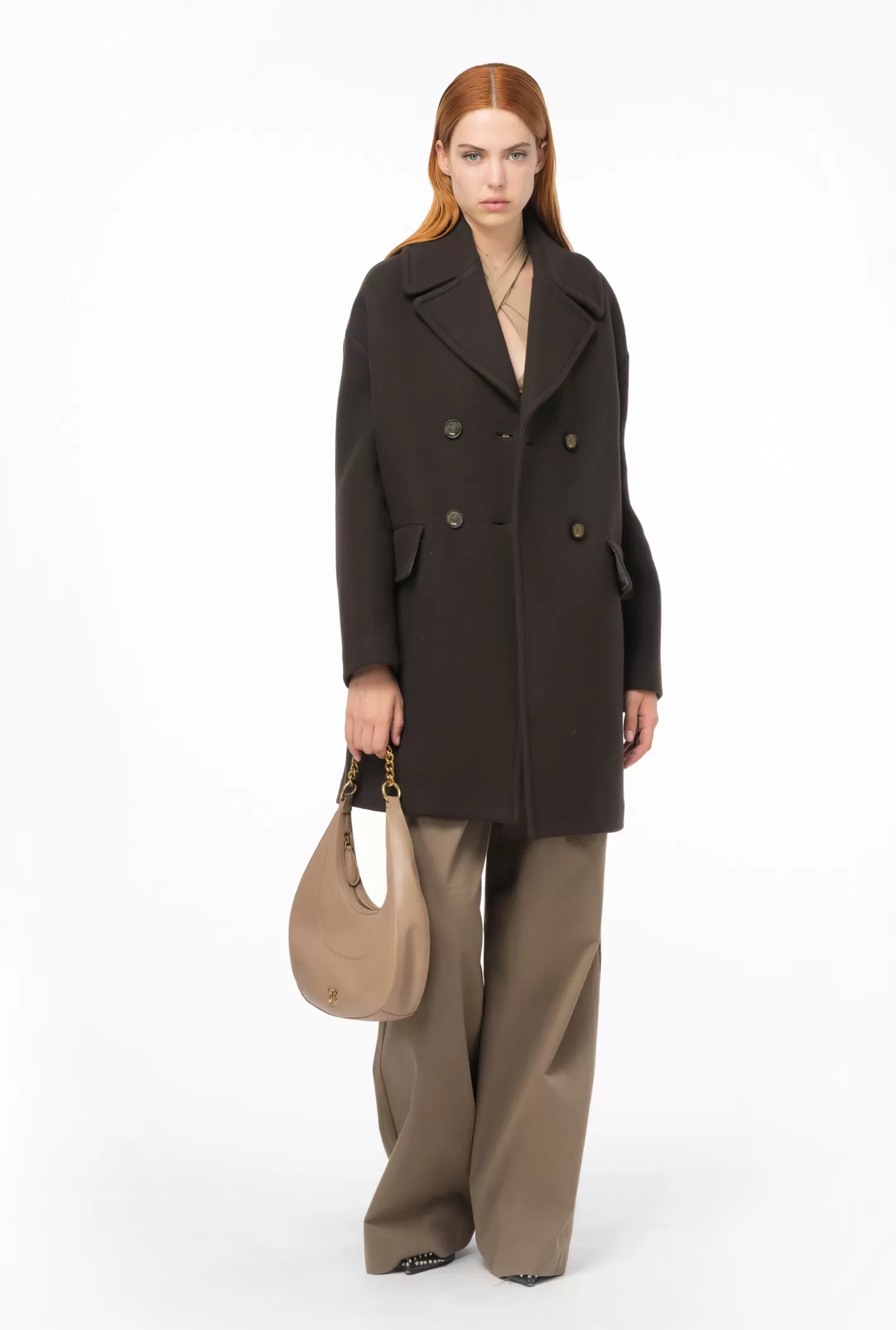 Pinko Cappotto doppiopetto in panno MARRONE Best