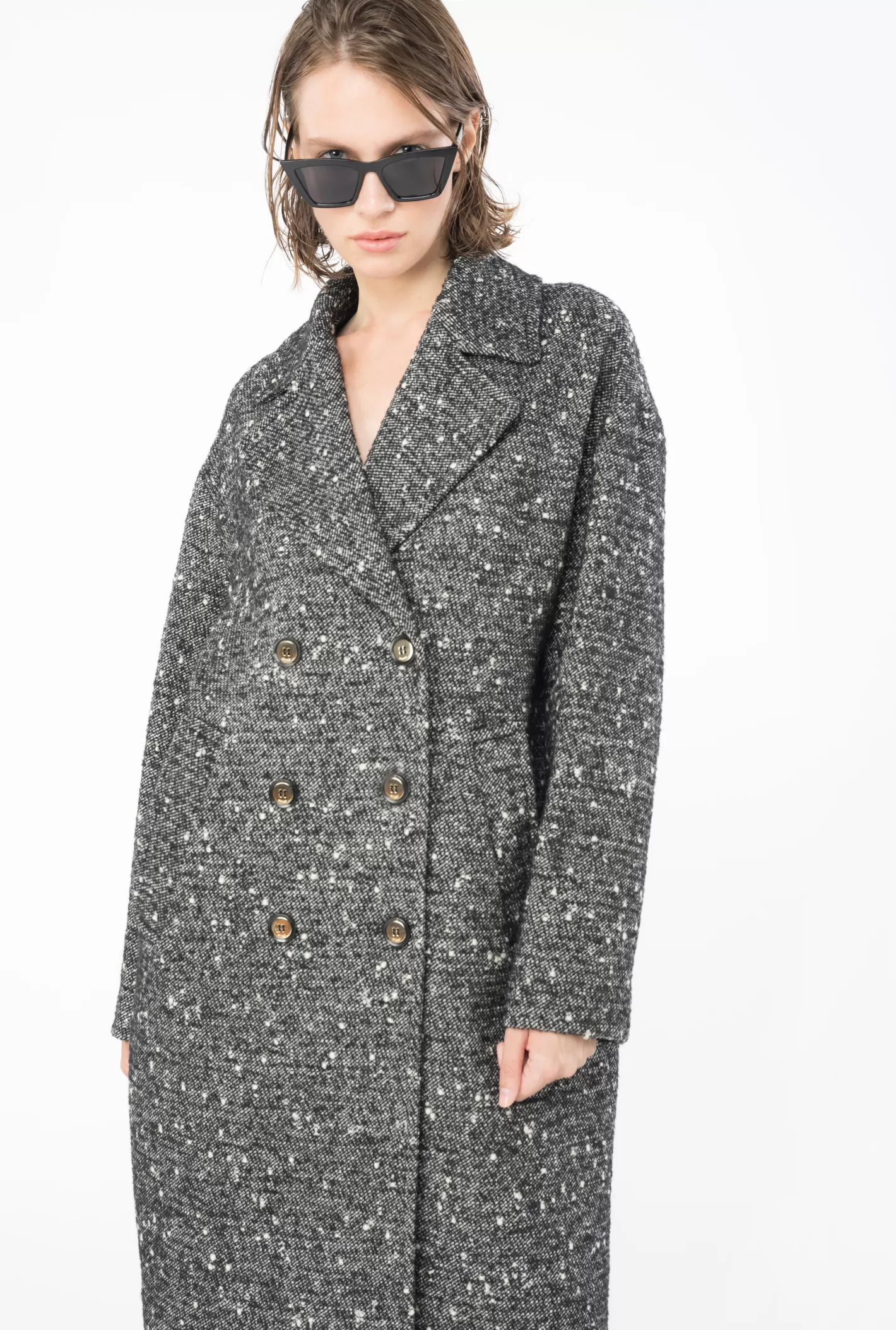 Pinko Cappotto doppiopetto in tweed NERO/BIANCO Cheap