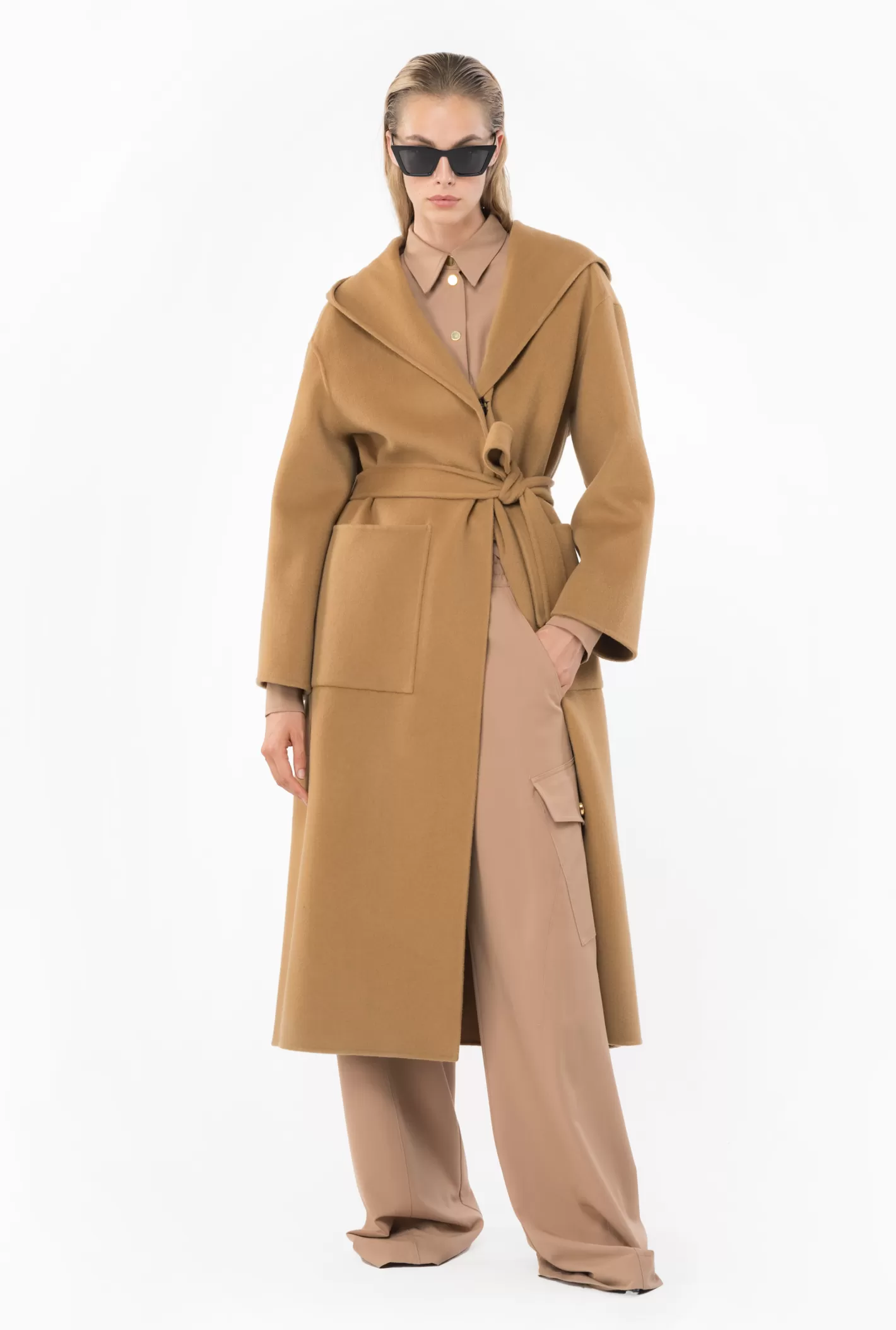 Pinko Cappotto lungo con cappuccio in panno CAMMELLO MOCACCINO Cheap