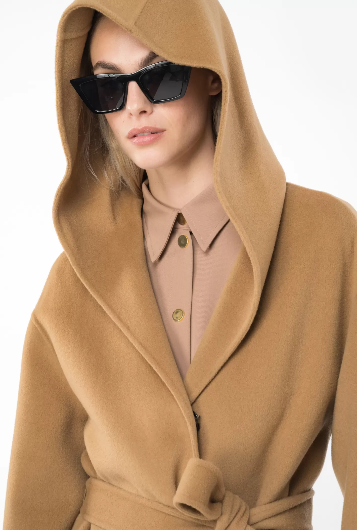 Pinko Cappotto lungo con cappuccio in panno CAMMELLO MOCACCINO Cheap