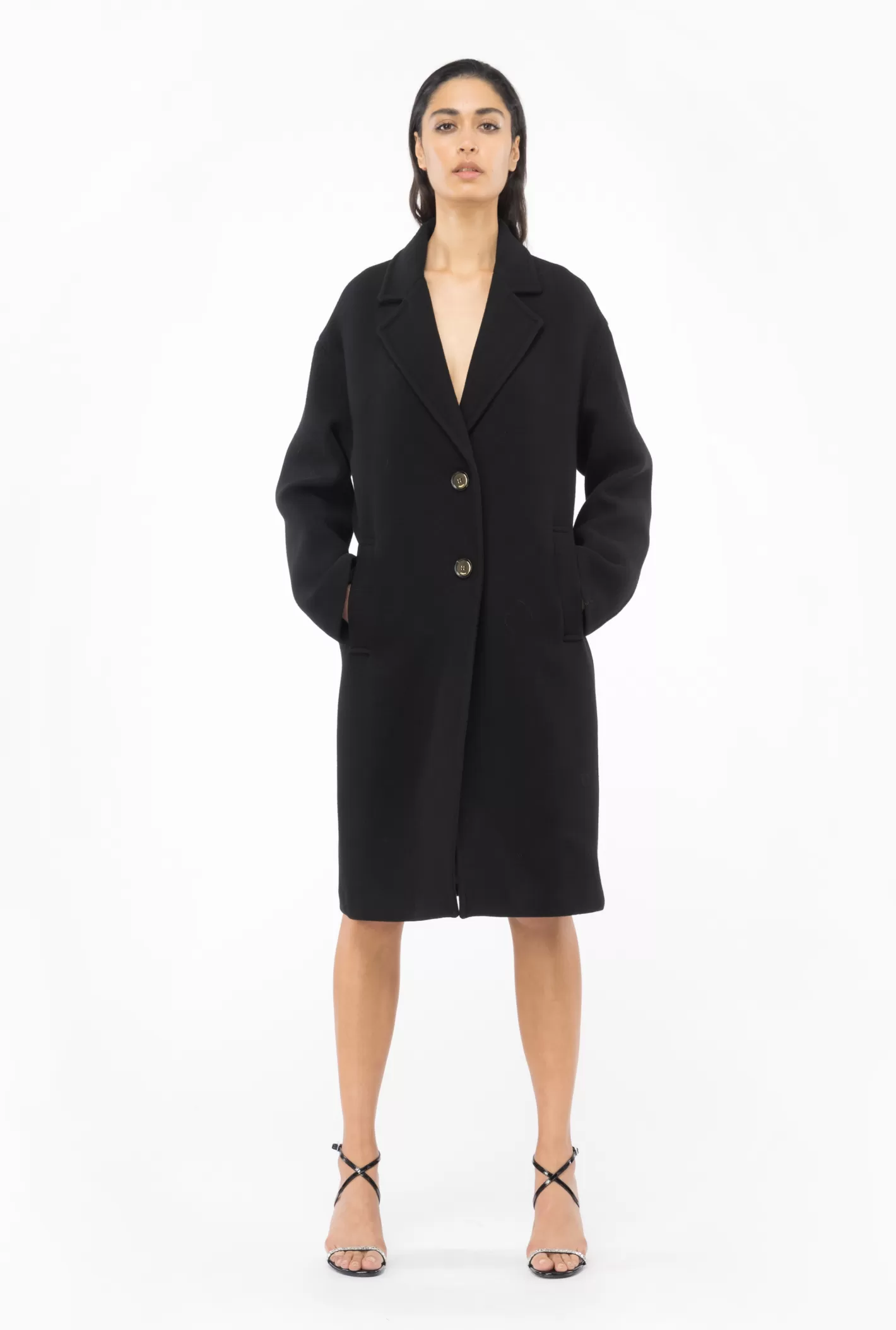 Pinko Cappotto monopetto in panno NERO LIMOUSINE Shop