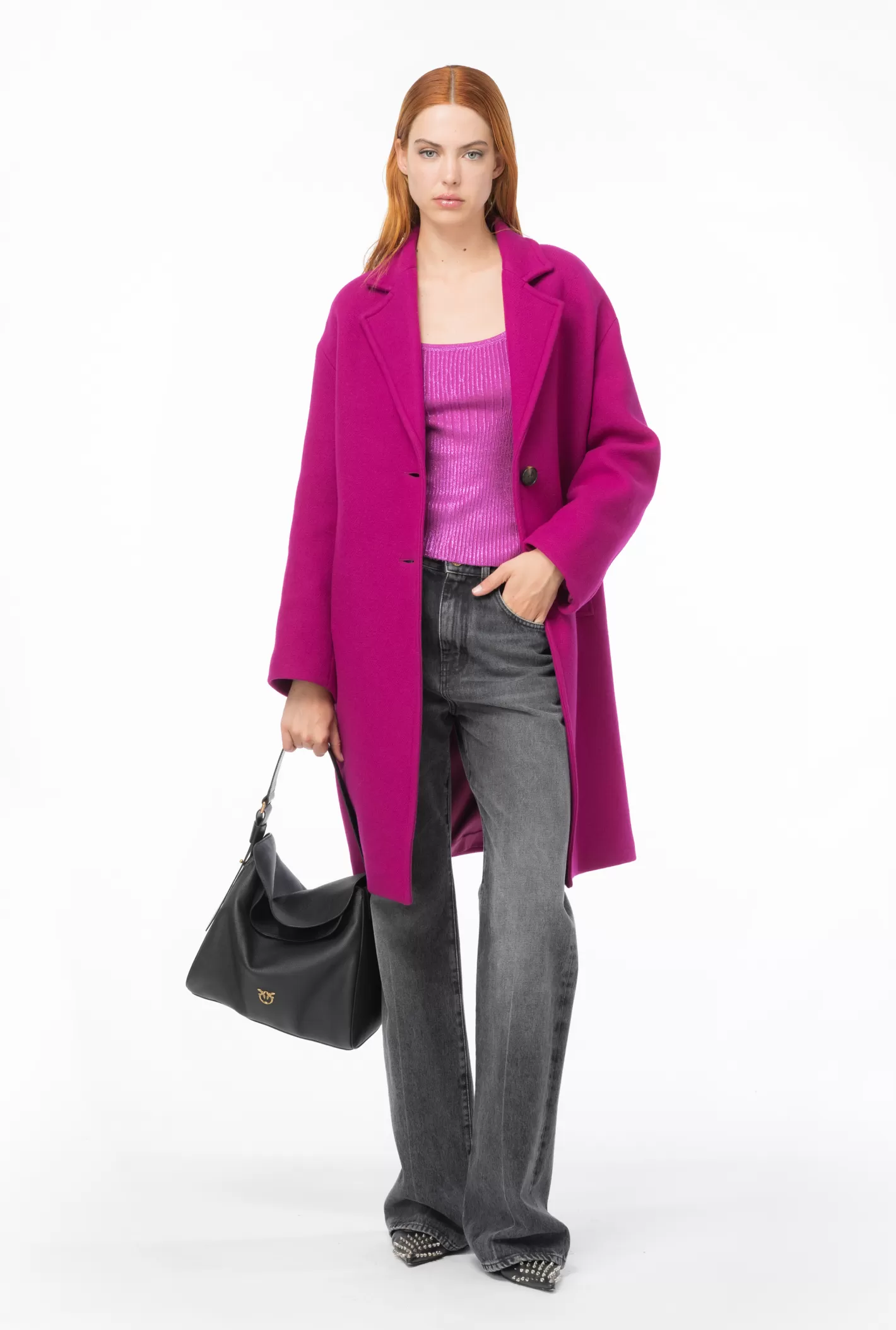 Pinko Cappotto monopetto in panno VIOLA BUGANVILLE New