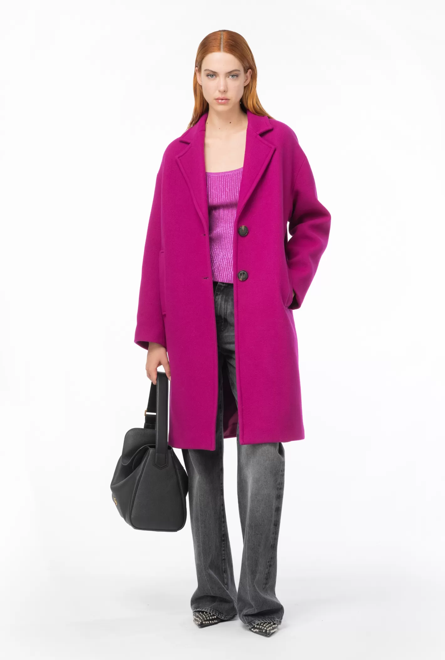 Pinko Cappotto monopetto in panno VIOLA BUGANVILLE New