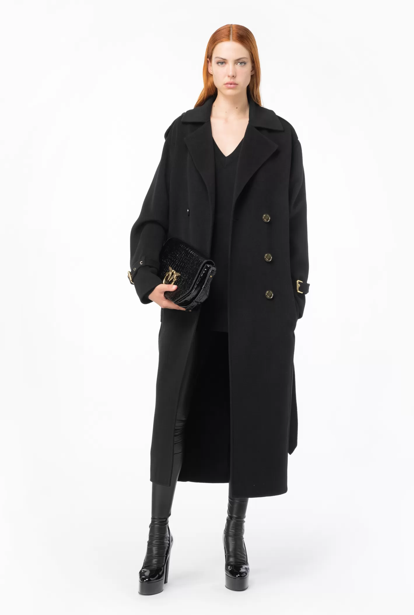 Pinko Cappotto trench in panno NERO LIMOUSINE Store