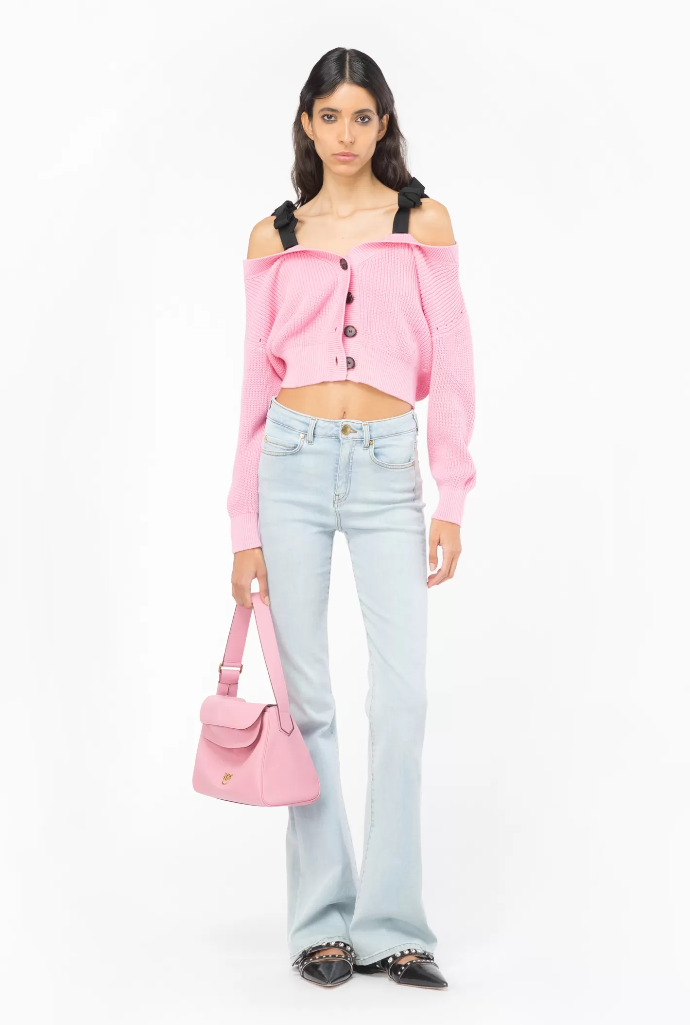 Pinko Cardigan a costine con spalline in nastro ROSA CHIARO Best